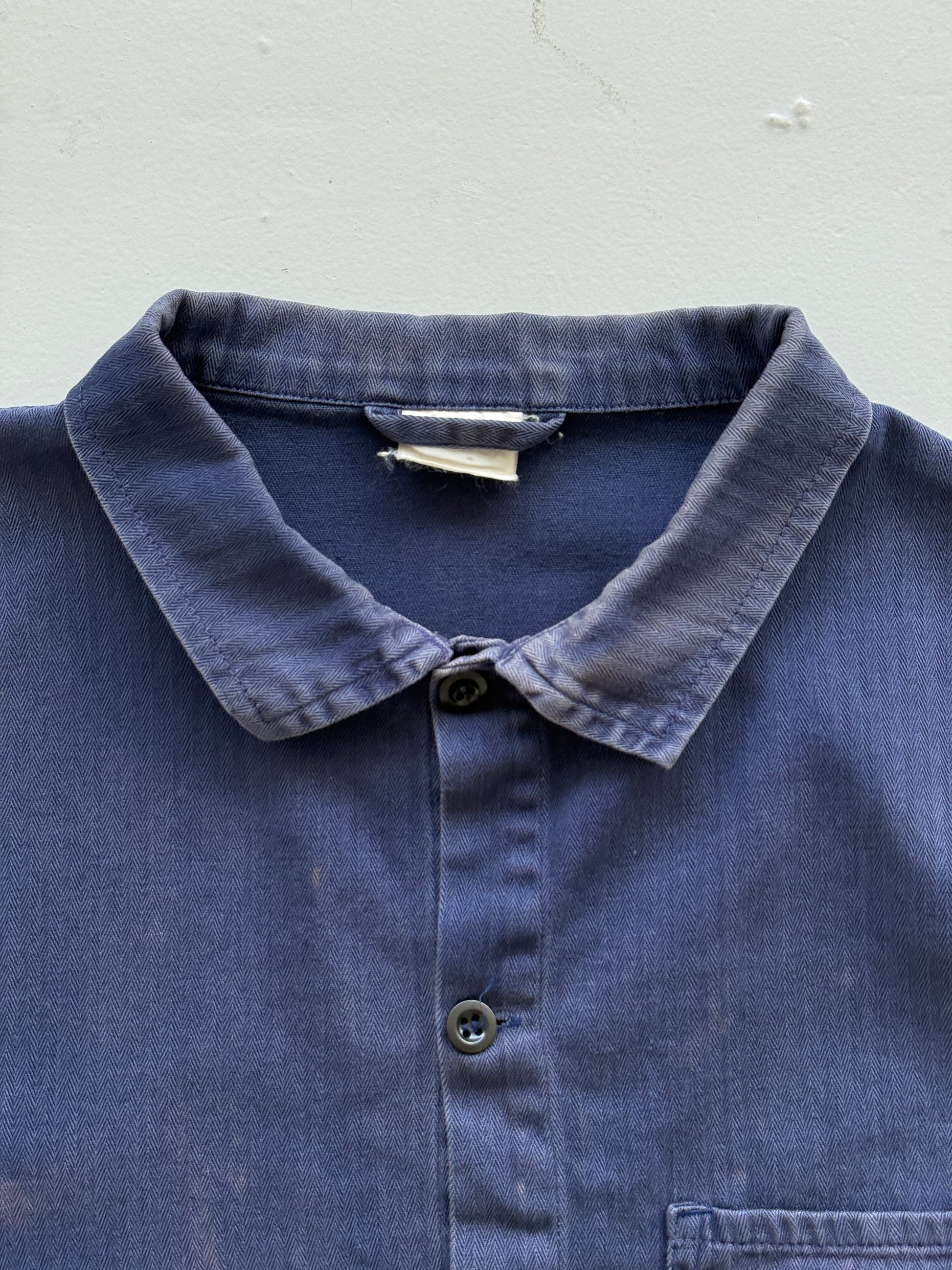 Thrashed Blue Herringbone French Vintage Workwear Chore Jacket CH363 - Large