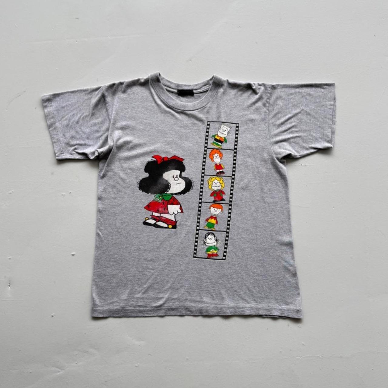 Grey Mafalda Grey Cartoon 80s Vintage Graphic T-Shirt - Medium