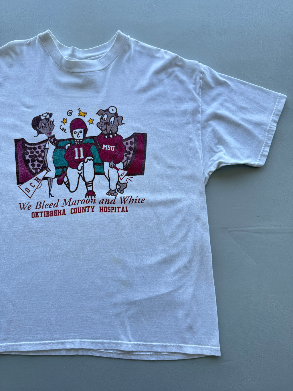 Hanes MSU We Bleed Maroon and White 90's Vintage T-Shirt - XL