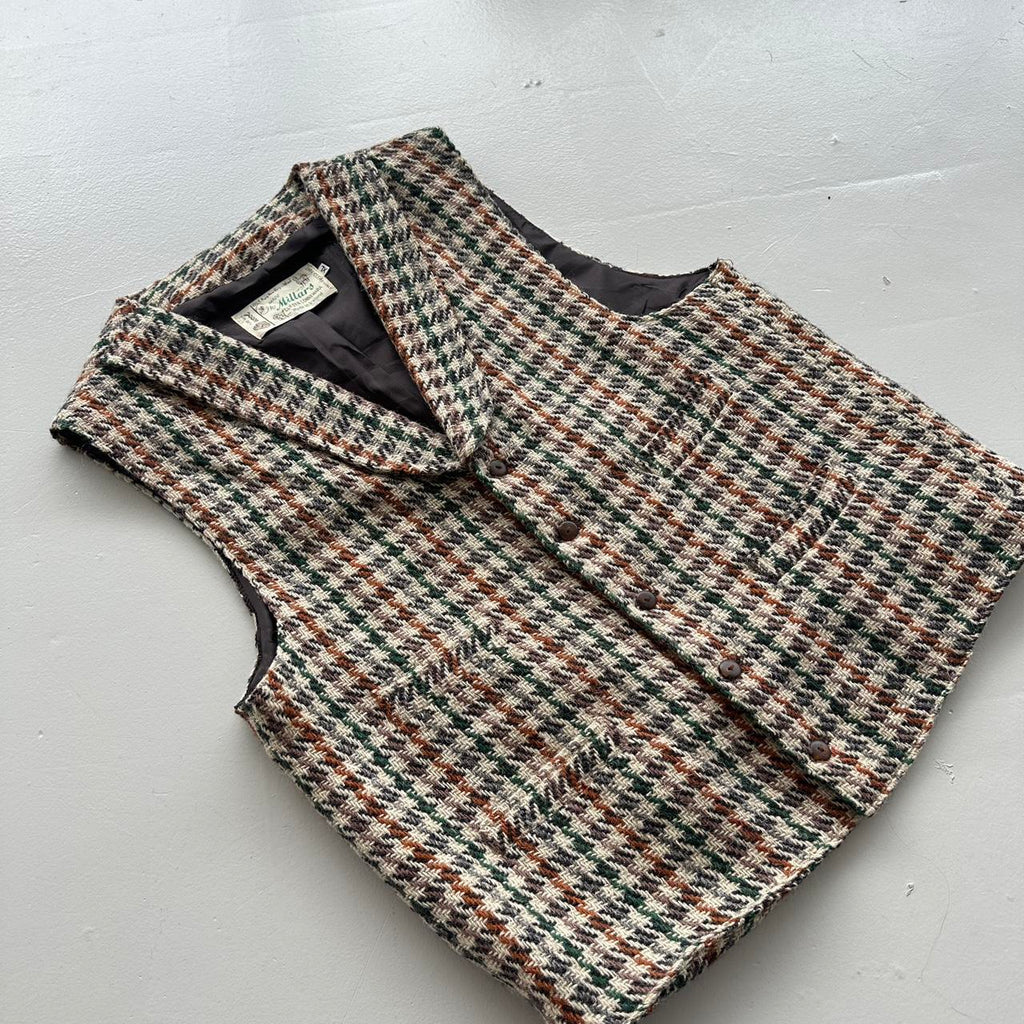 Checkered Millard Irish 60s Vintage Woollen Waistcoat / Vest - Large