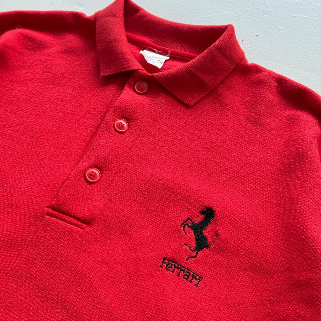 Red Ferrari 90s Vintage Logo Polo Sweatshirt - XL