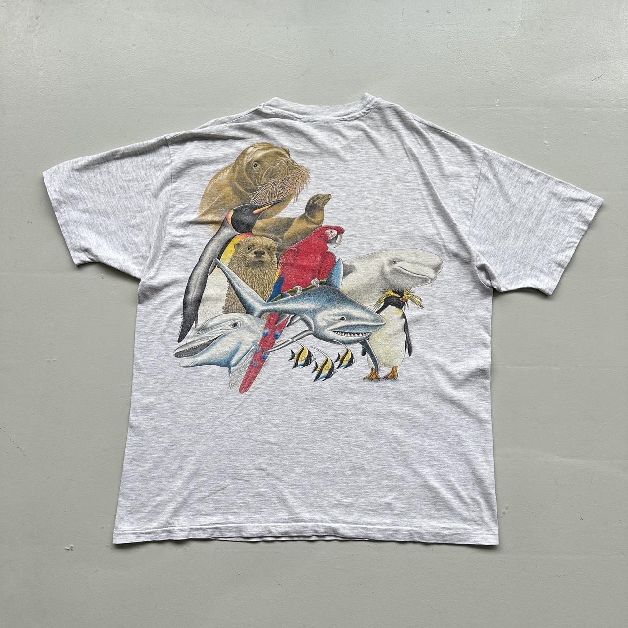 White Nature Animal 80s Vintage Graphic T-Shirt - XL