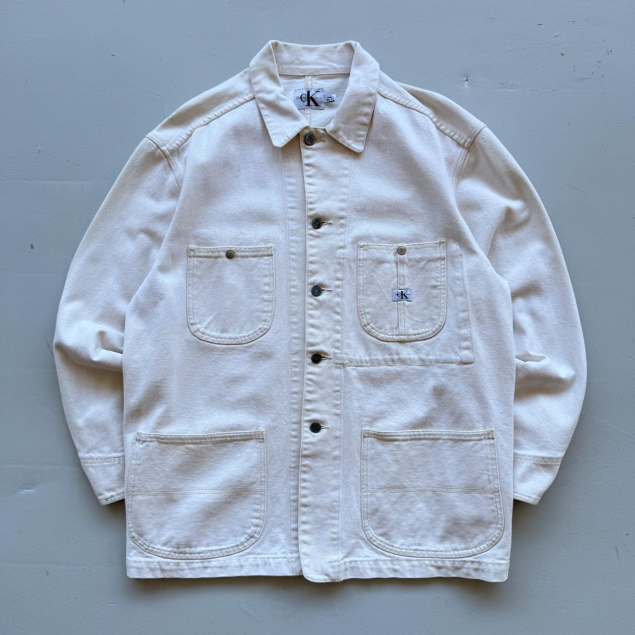 White Calvin Klein 90’s Vintage Denim Chore Coat - Large