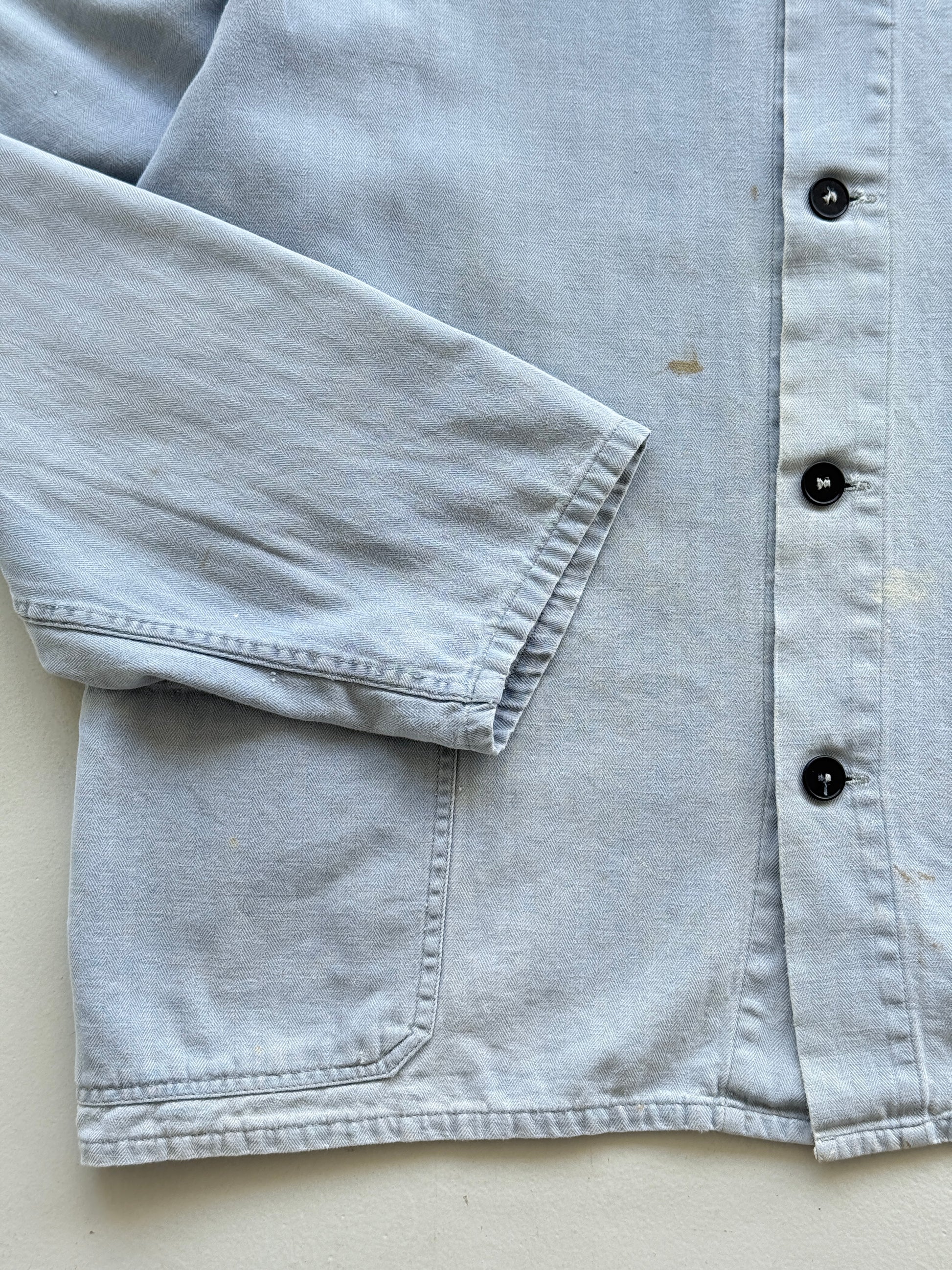 Faded Blue French Herringbone Vintage Workwear Chore Jacket CH367 - Medium