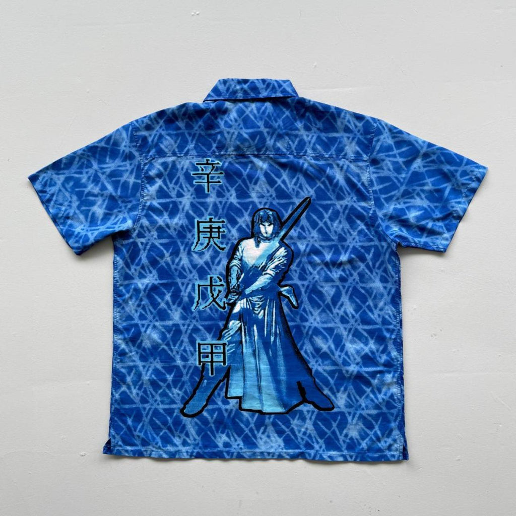 Blue Crazy Gothic Tribal Surfwear 00's Shirt - XL