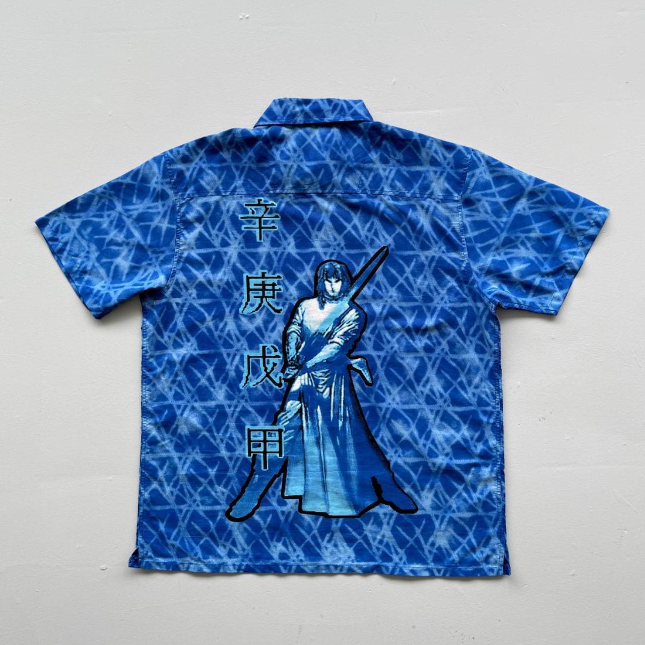 Blue Crazy Gothic Tribal Surfwear 00's Shirt - XL
