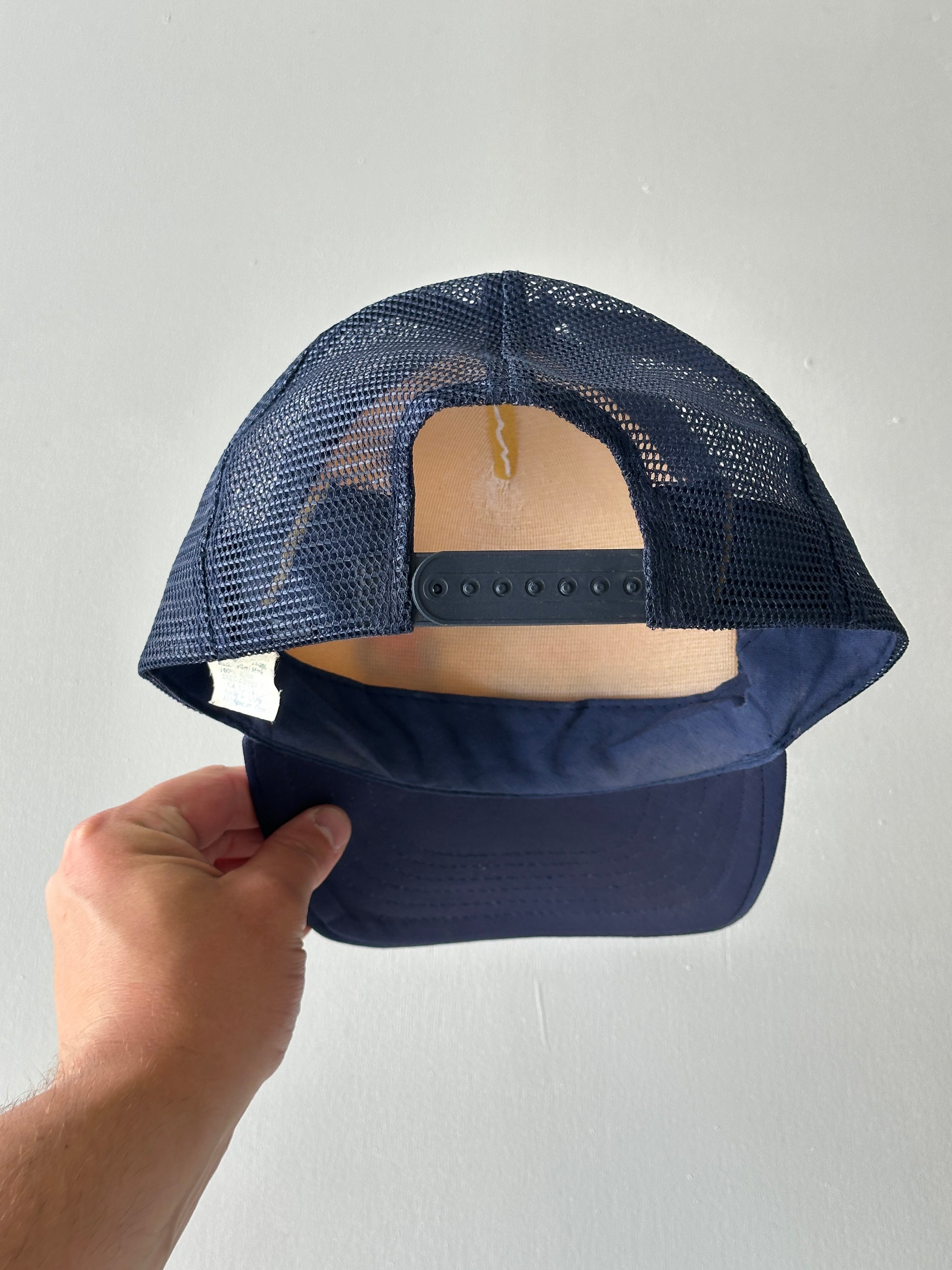 White / Navy Fishing Season 90's Vintage Foam and Mesh SnapBack Trucker Cap