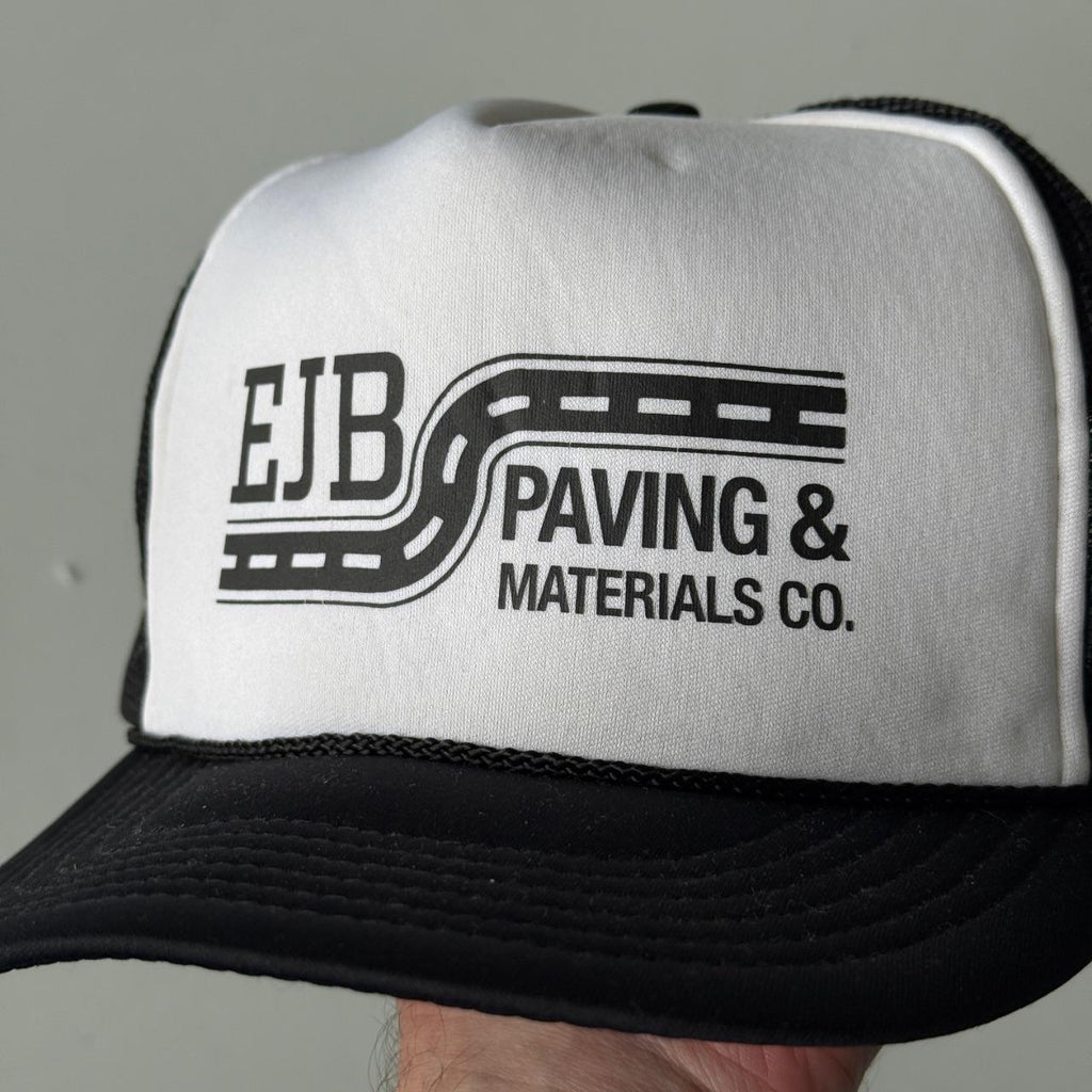 Black White EJB Paving Vintage Foam and Mesh SnapBack Trucker Cap
