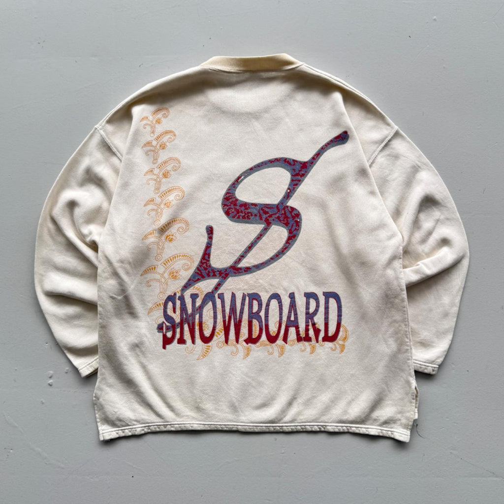 White Cream 90s Vintage Snowboard Graphic Sweatshirt - Medium