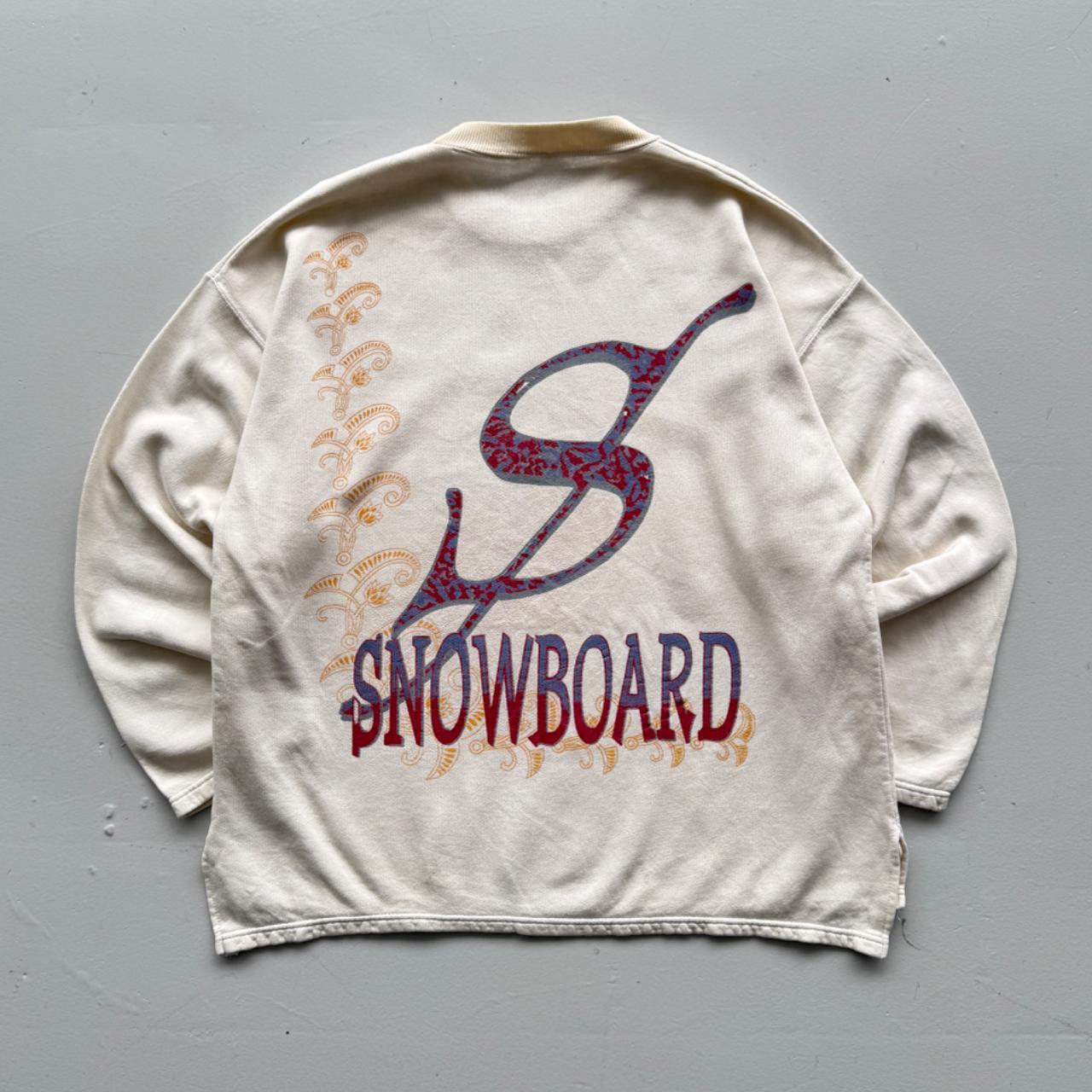 White Cream 90s Vintage Snowboard Graphic Sweatshirt - Medium