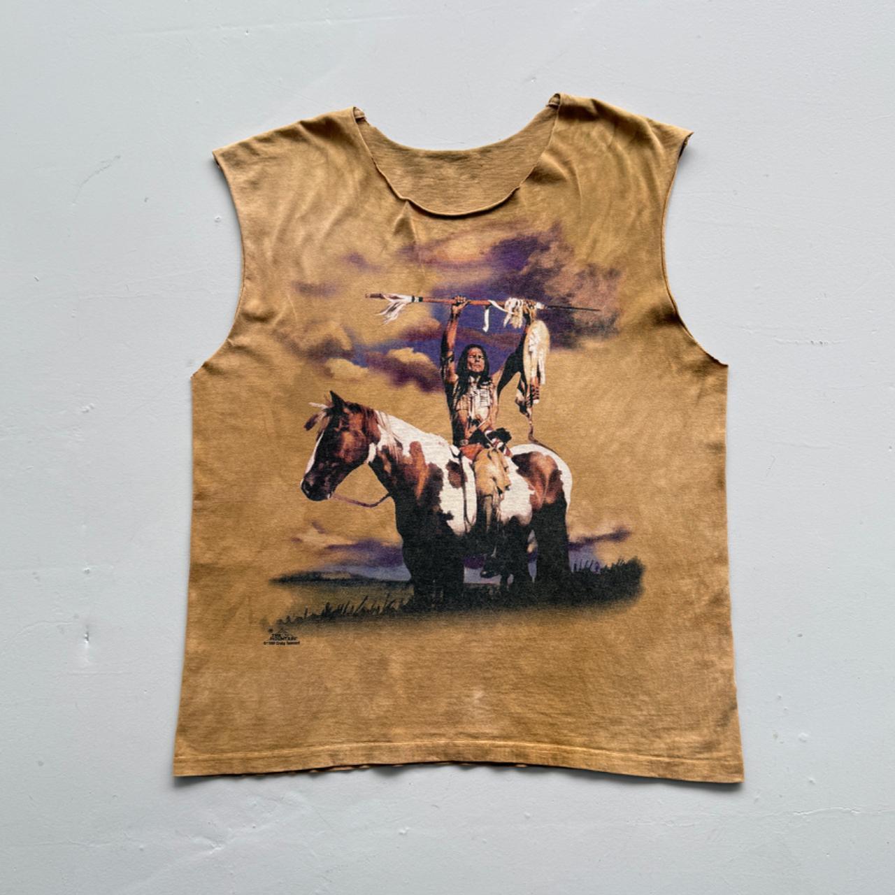 Yellow Native American 90s Vintage Graphic Hand Cut T-shirt Vest - XL