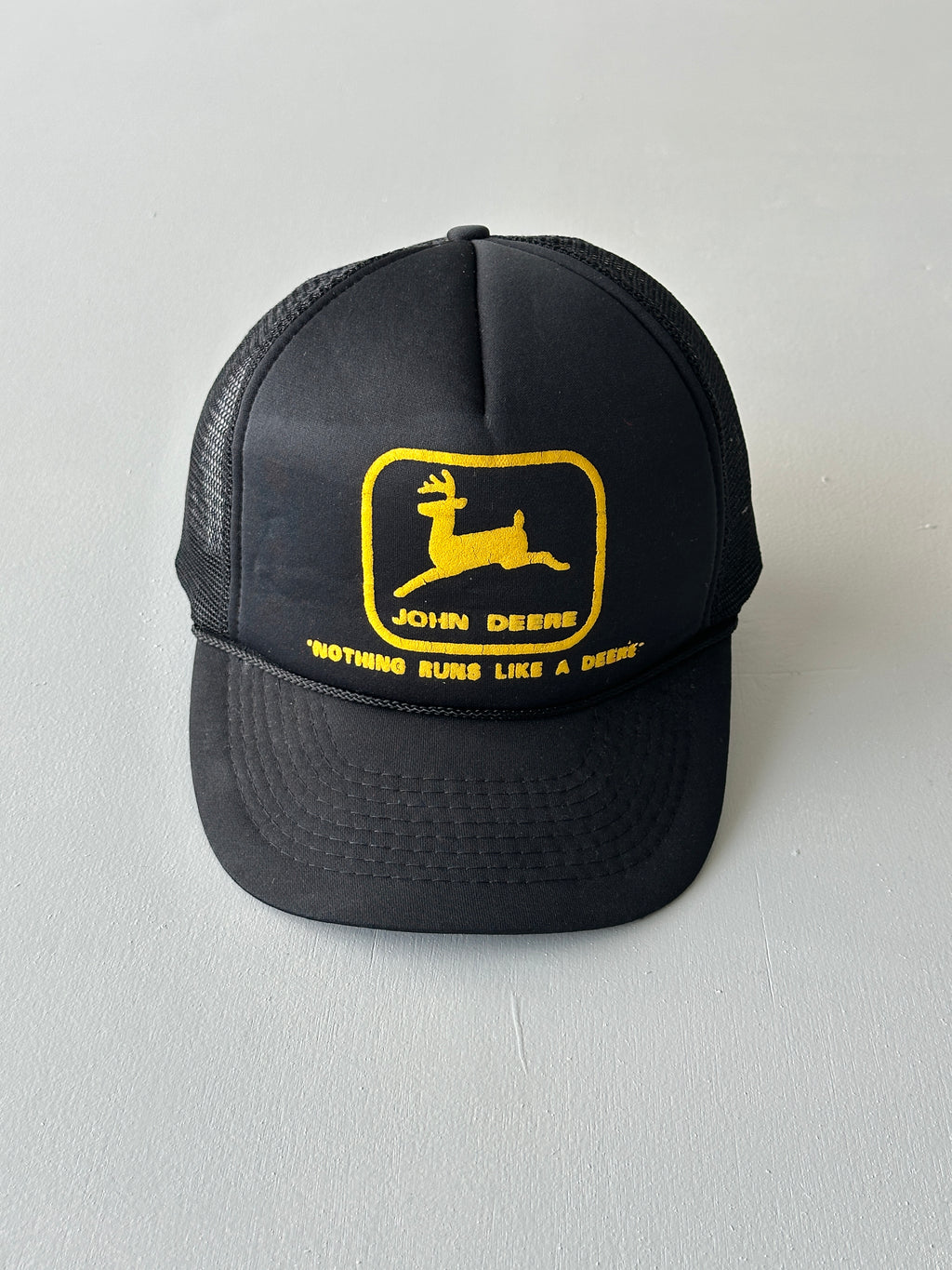 Black John Deere 80's Vintage Foam and Mesh SnapBack Trucker Cap
