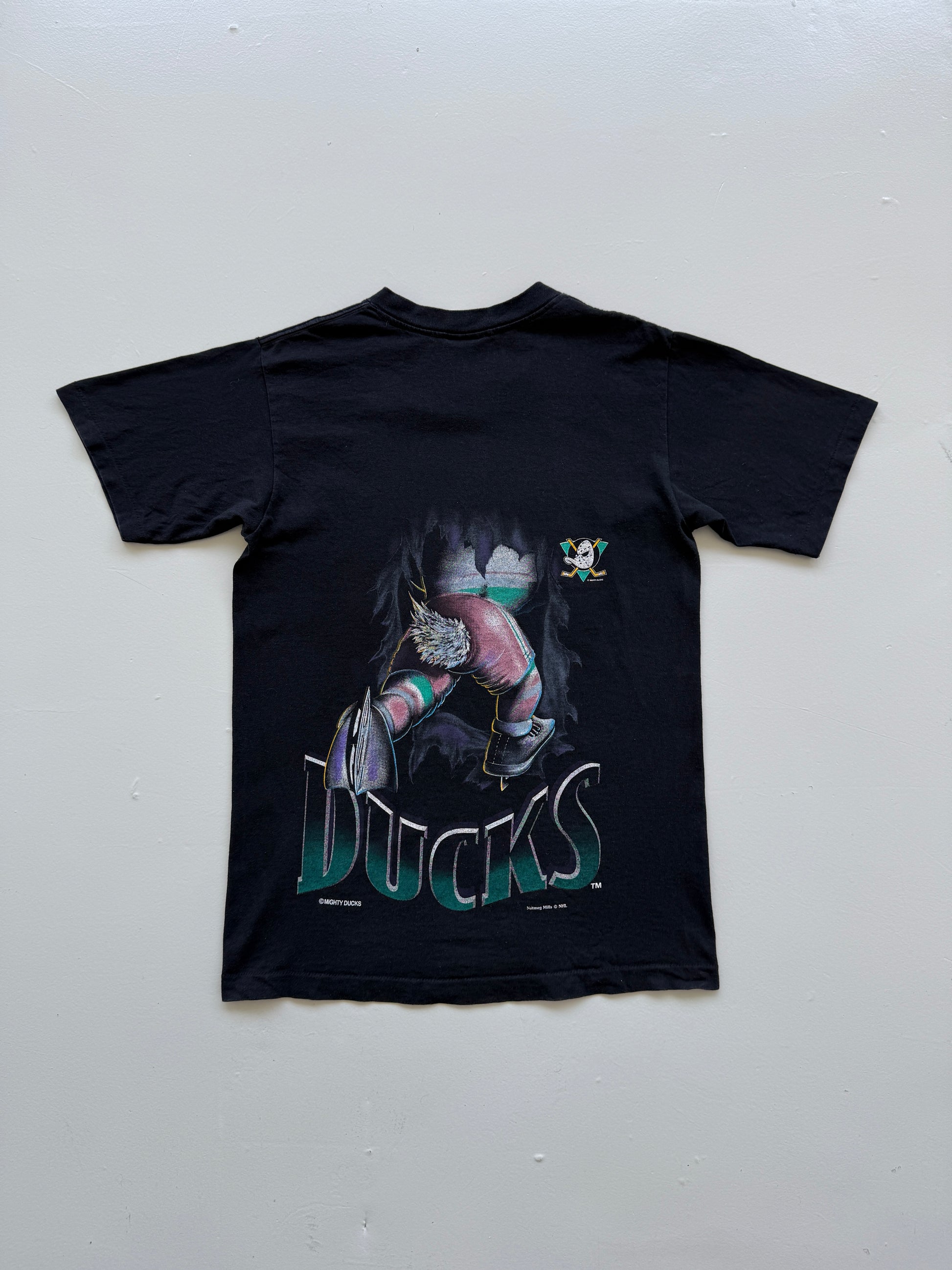 Black Mighty Ducks NHL 90s Vintage Nutmeg Mills Single Stitch T-Shirt - Medium