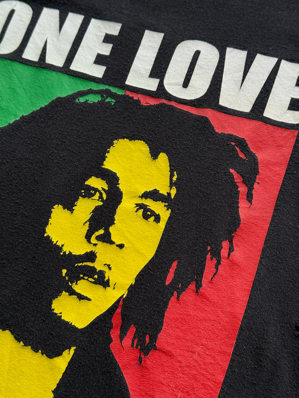 Black Bob Marley 00's Vintage Trashed Graphic Baby Tee T-Shirt - Small