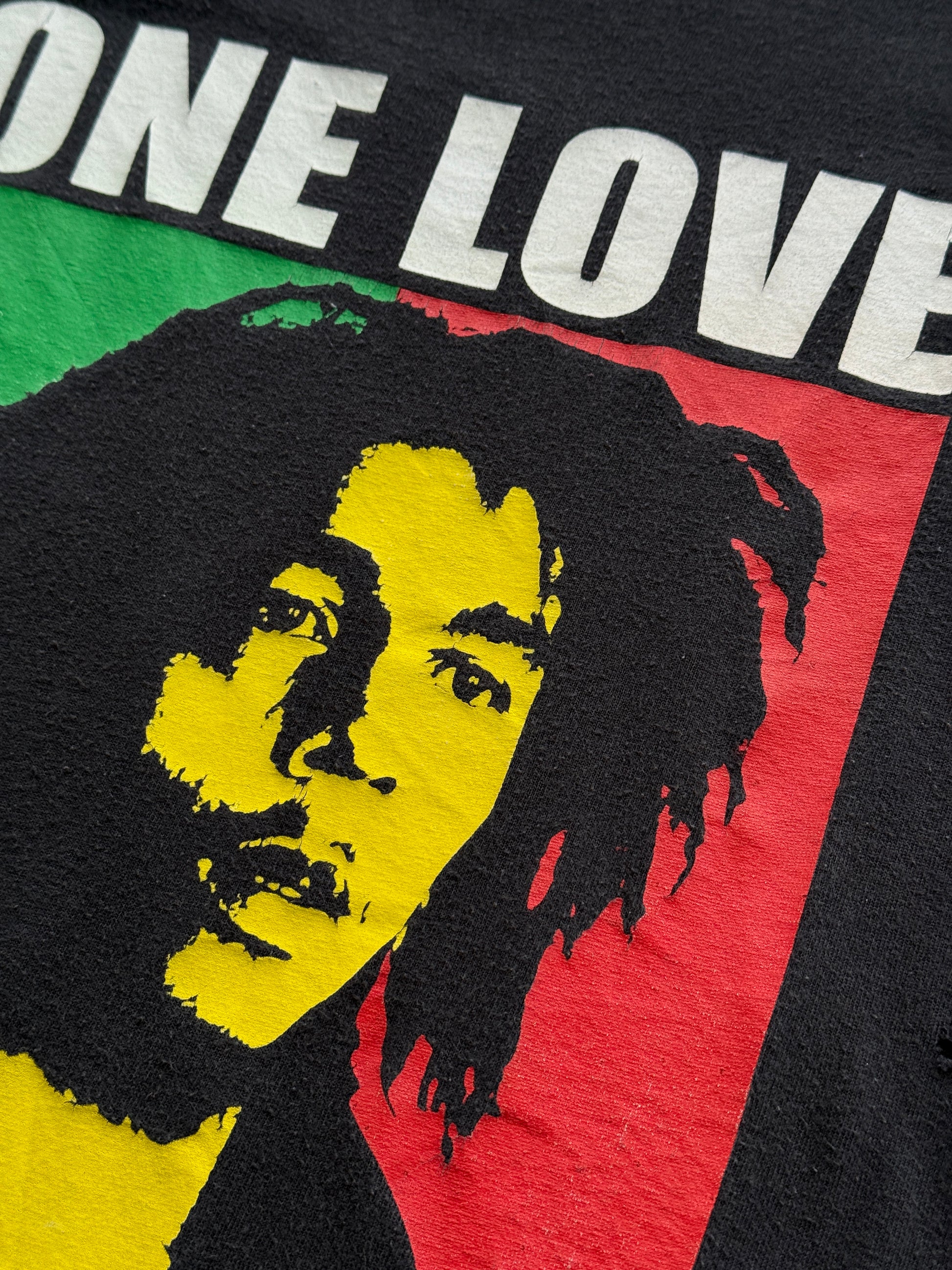 Black Bob Marley 00's Vintage Trashed Graphic Baby Tee T-Shirt - Small