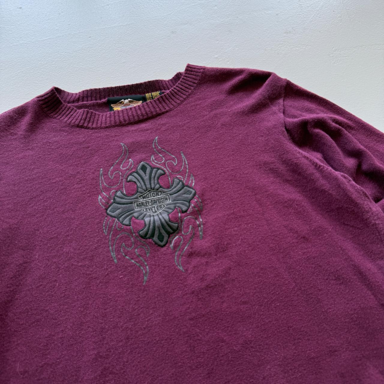 Purple Harley Davidson 00's Y2K Knit Cropped Jumper - Womens Large