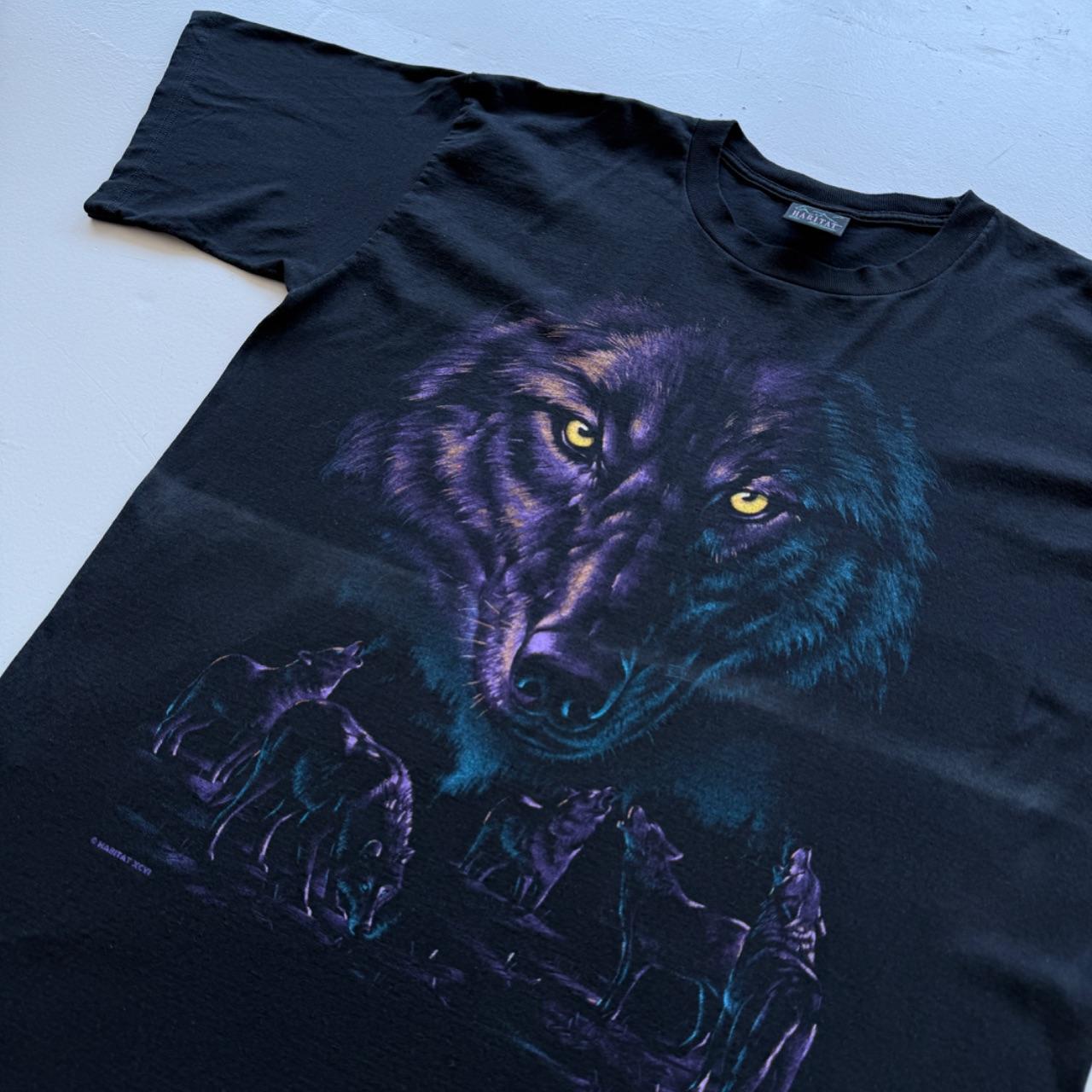 Black Habitat Wolf 90's Graphic Faded T-Shirt - XL