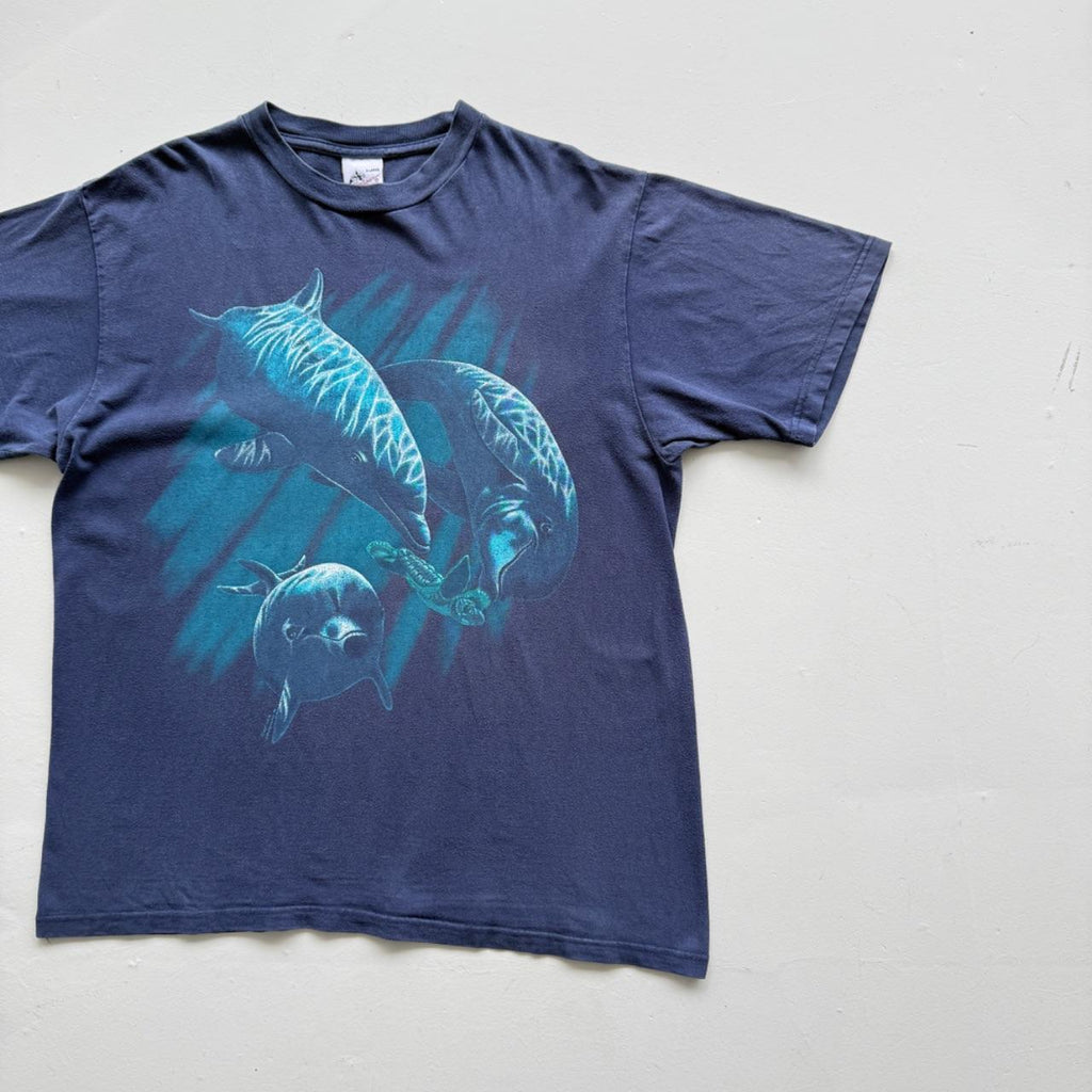 Navy Blue Dolphin 90s Vintage Nature Graphic T-Shirt - XL