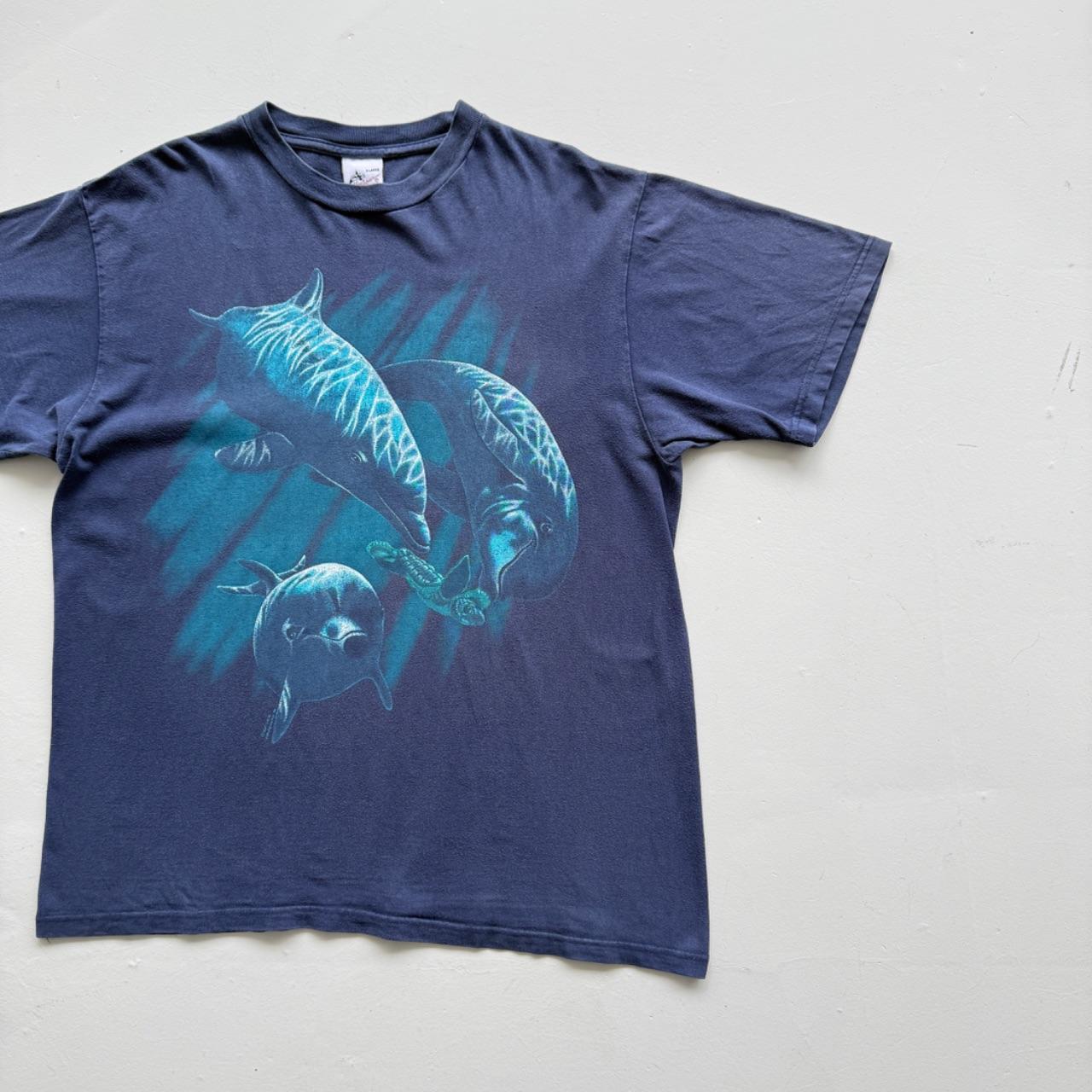 Navy Blue Dolphin 90s Vintage Nature Graphic T-Shirt - XL