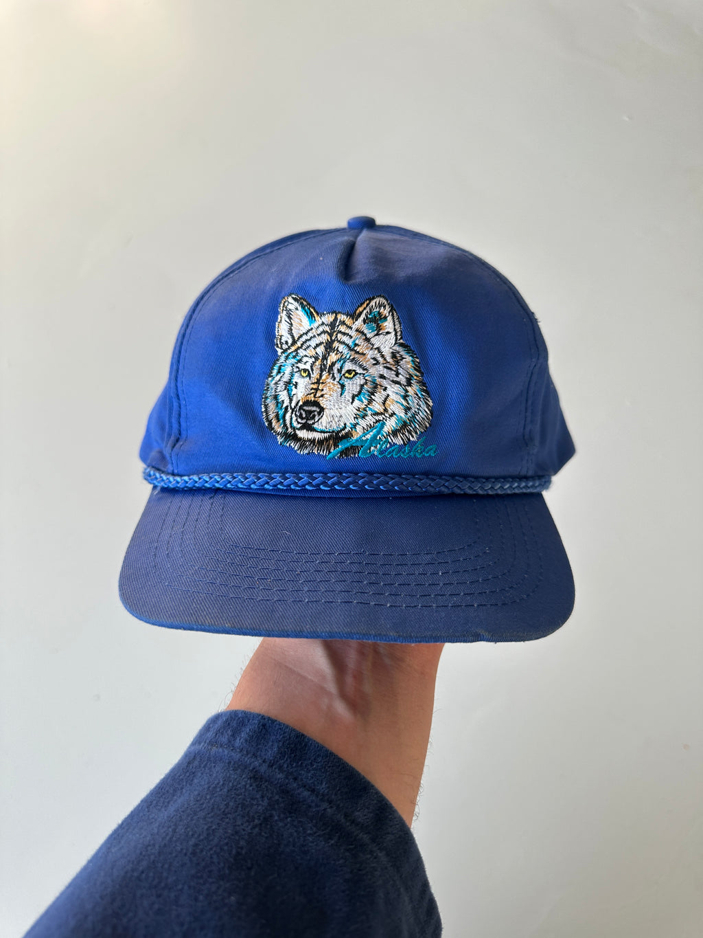 Blue Alaska Wolf Embroidered  Vintage 90's SnapBack Trucker Cap