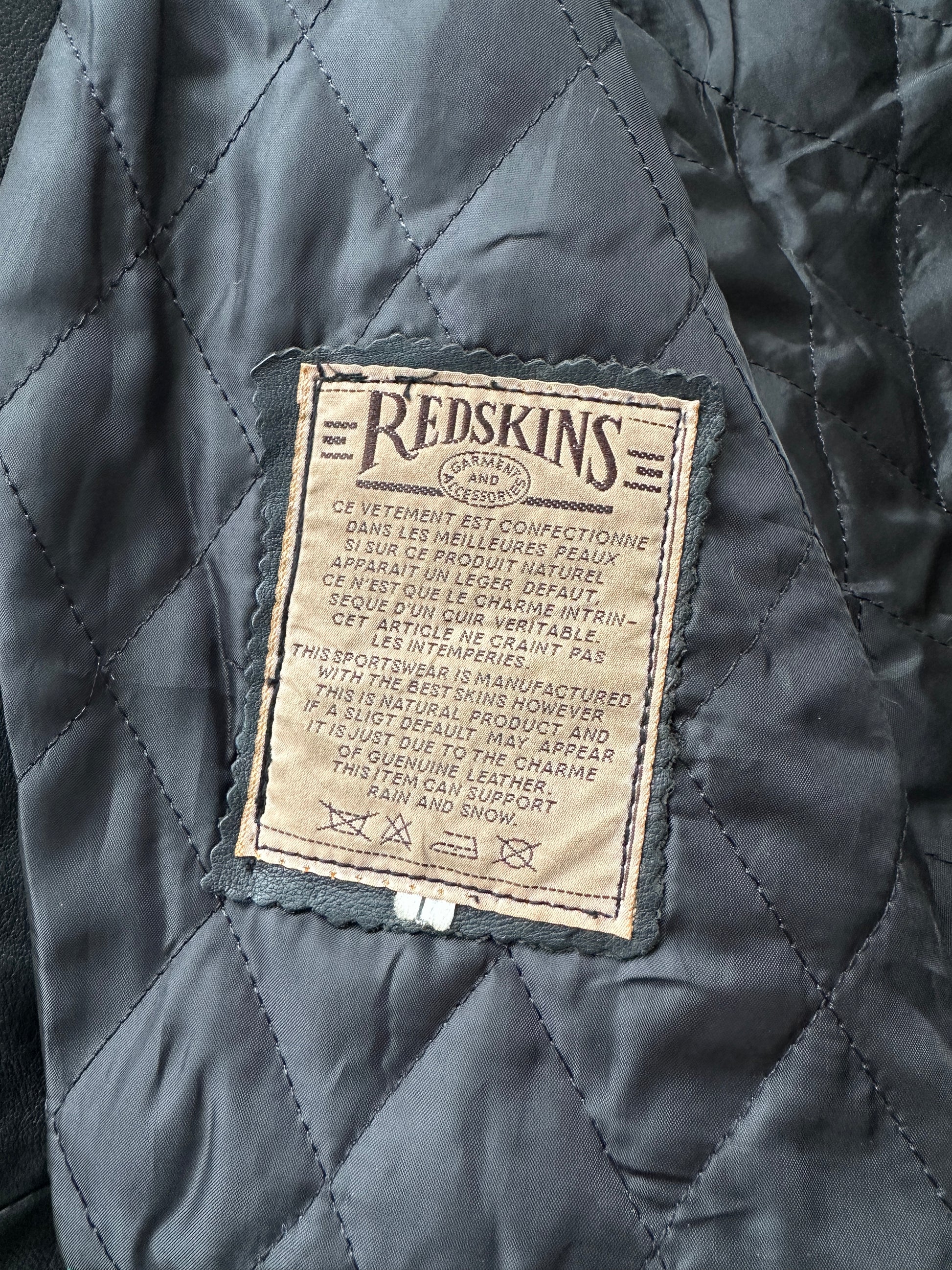 Black Vintage Redskins Leather Jacket 90's Army & Civil B32 - Large