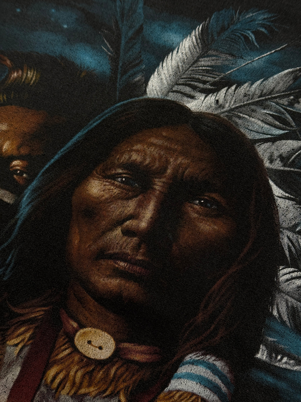 Faded Black Native American Chief 90's Vintage Graphic T-Shirt - Medium
