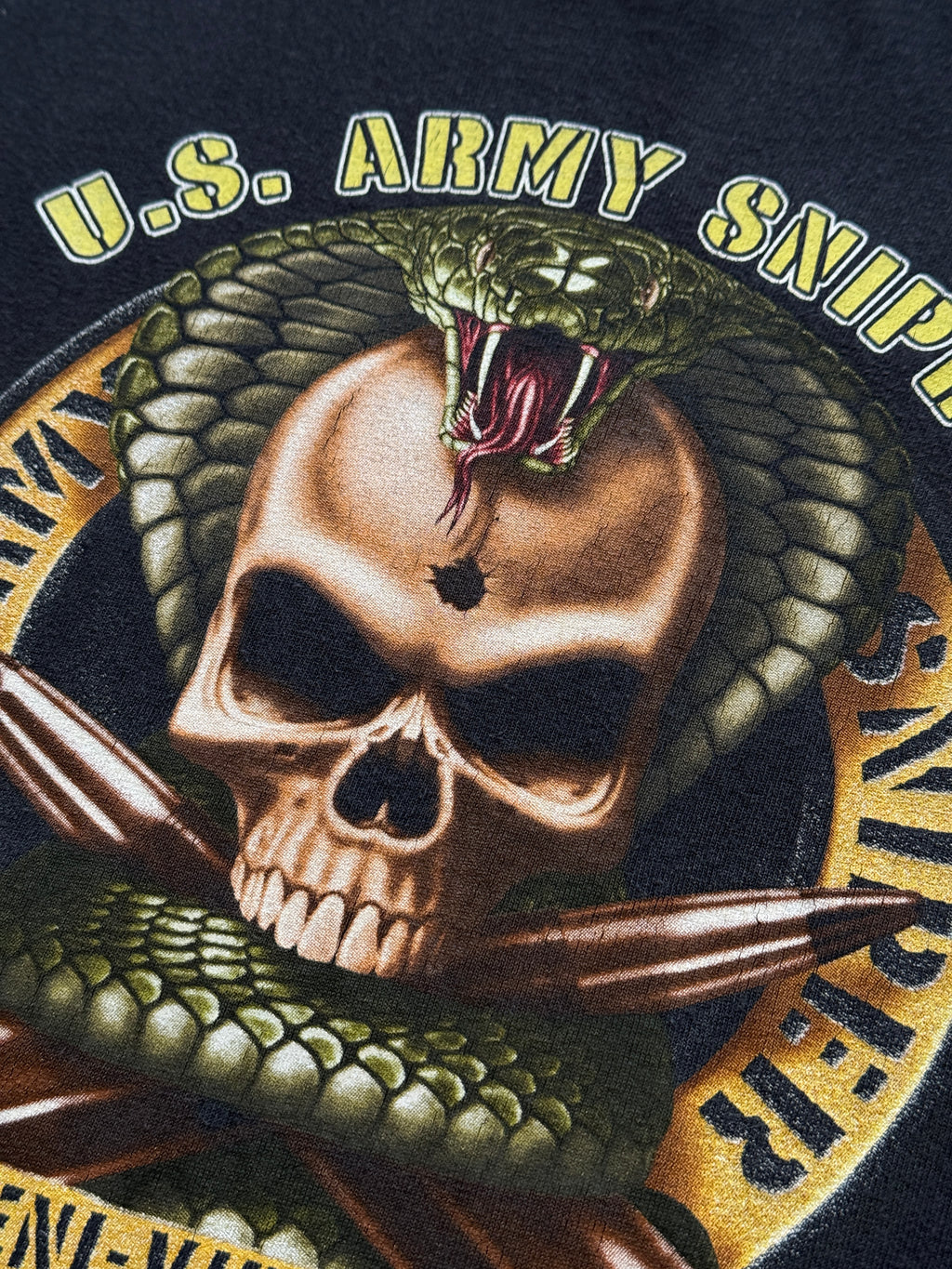 Black U.S. Army Sniper One Shot One Kill Y2K Vintage Graphic T-Shirt - XL