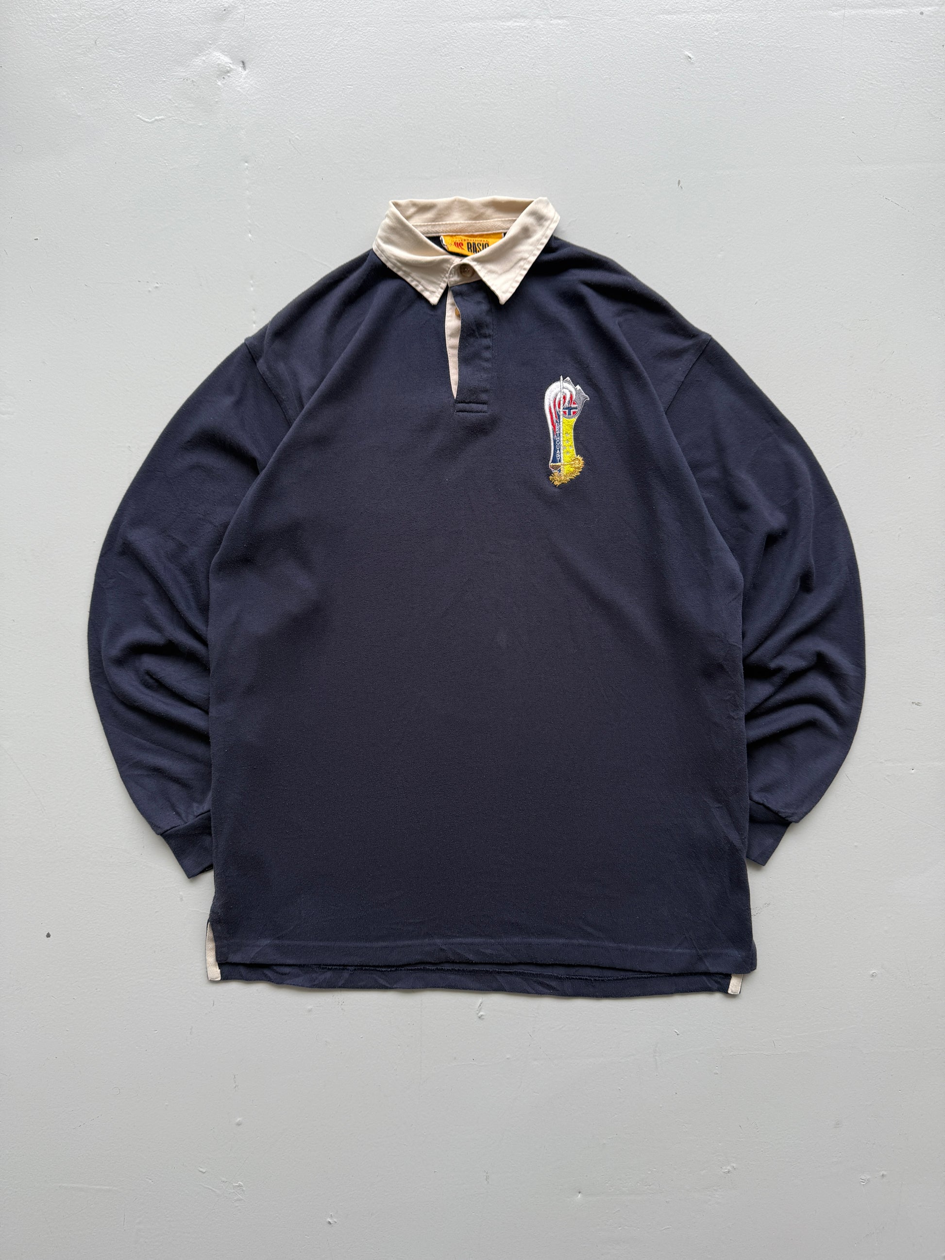 Navy Blue US Basic 90's Vintage Rugby Polo Jersey Shirt - Medium