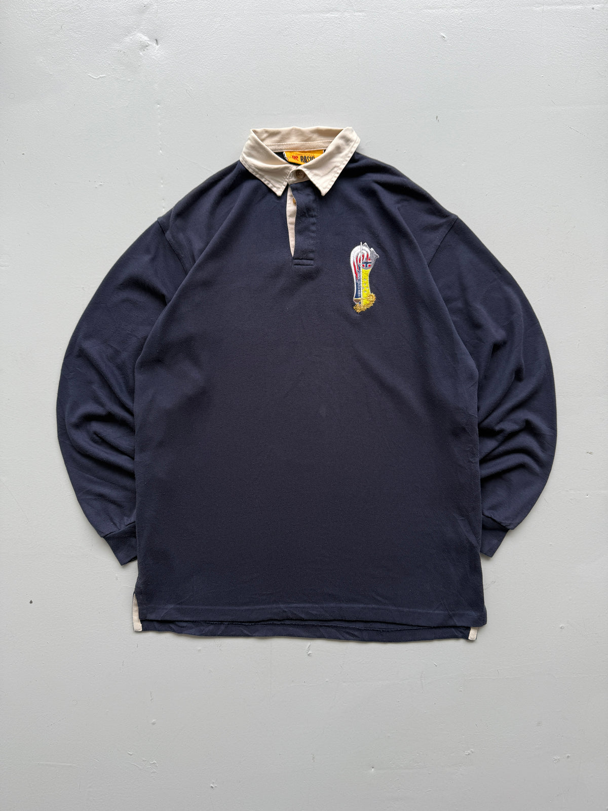 Navy Blue US Basic 90's Vintage Rugby Polo Jersey Shirt - Medium