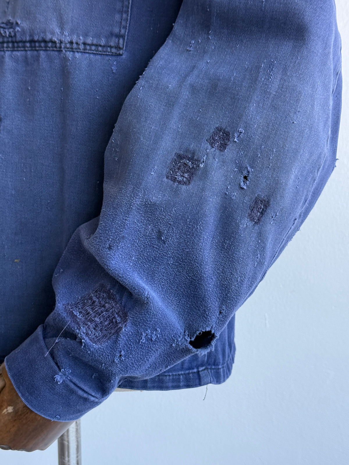Thrashed Blue French 1970s Vintage Workwear Chore Jacket CH456 - Small