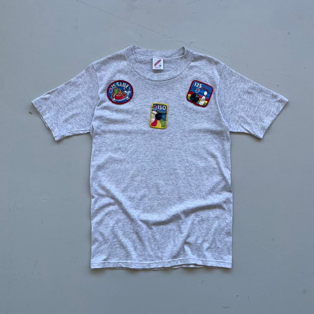Grey Patchwork Bowling 80s/90s Americana Vintage T-shirt - Small