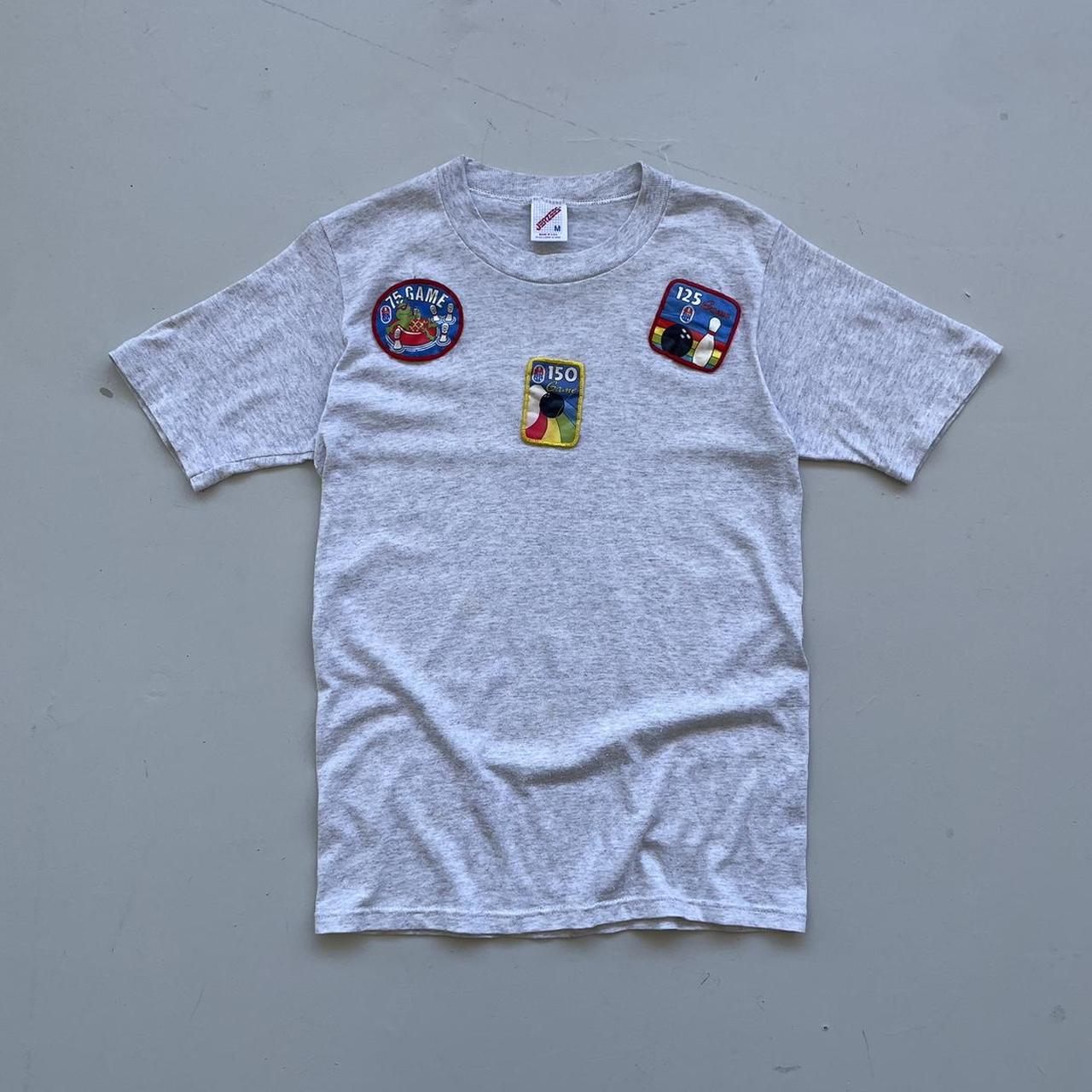 Grey Patchwork Bowling 80s/90s Americana Vintage T-shirt - Small