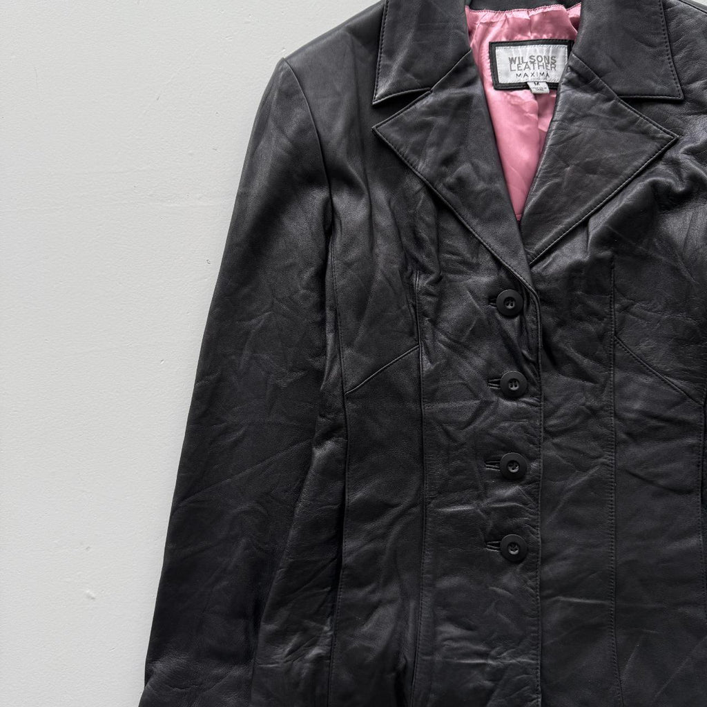 Black Leather Blazer Vintage Y2K 00s Jacket - Womens Medium Size 10