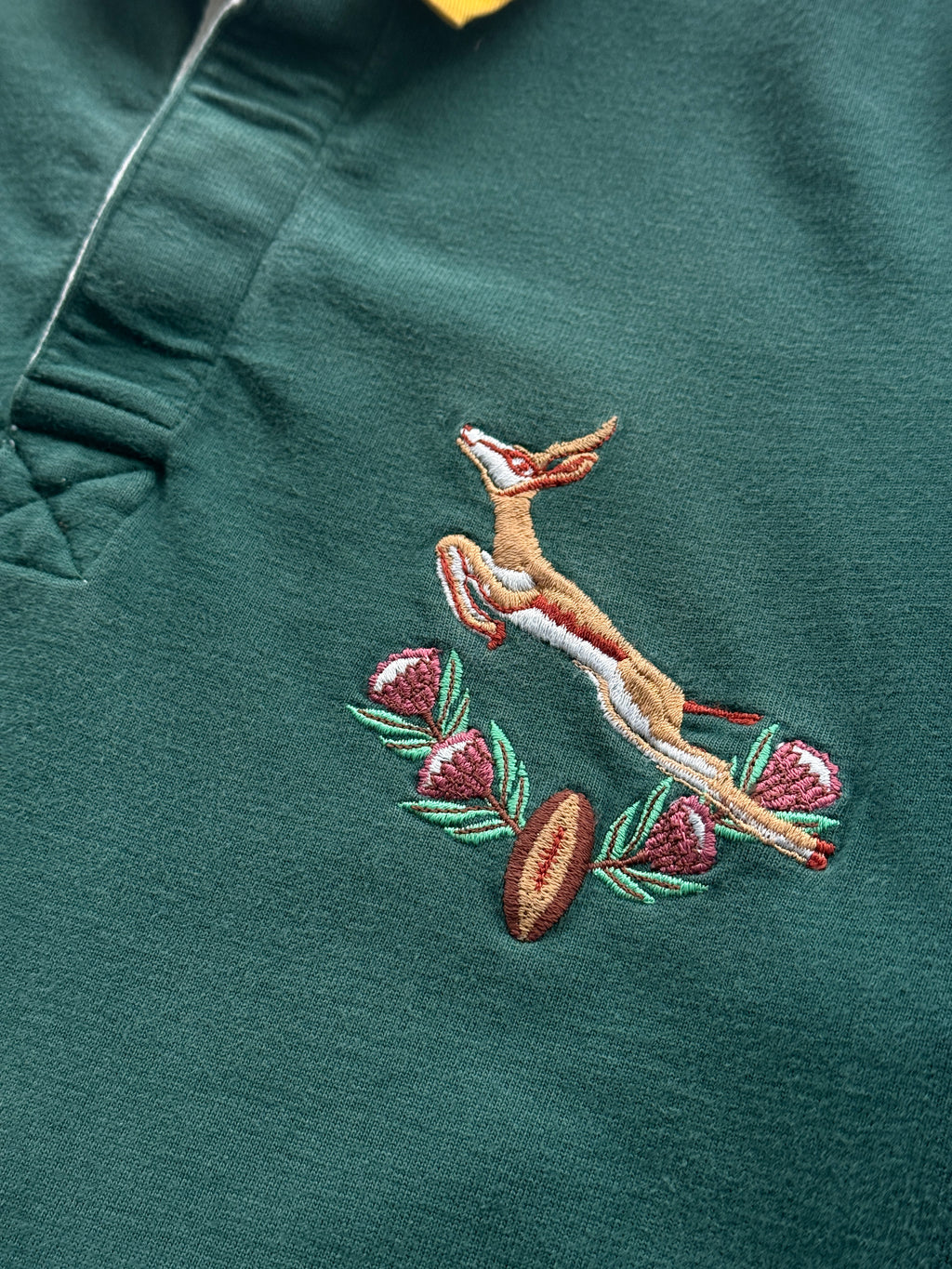 Green South Africa Springboks 90's Vintage Long Sleeve Rugby Polo Jersey - XL