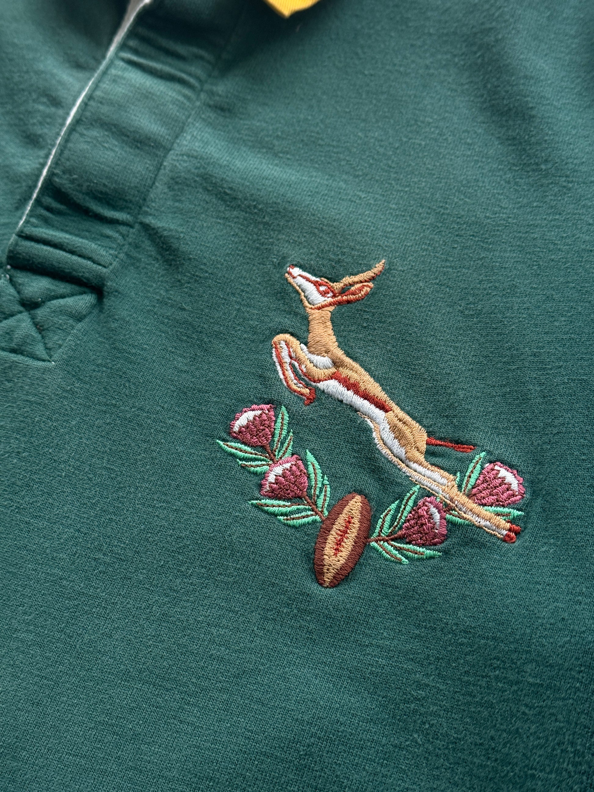 Green South Africa Springboks 90's Vintage Long Sleeve Rugby Polo Jersey - XL