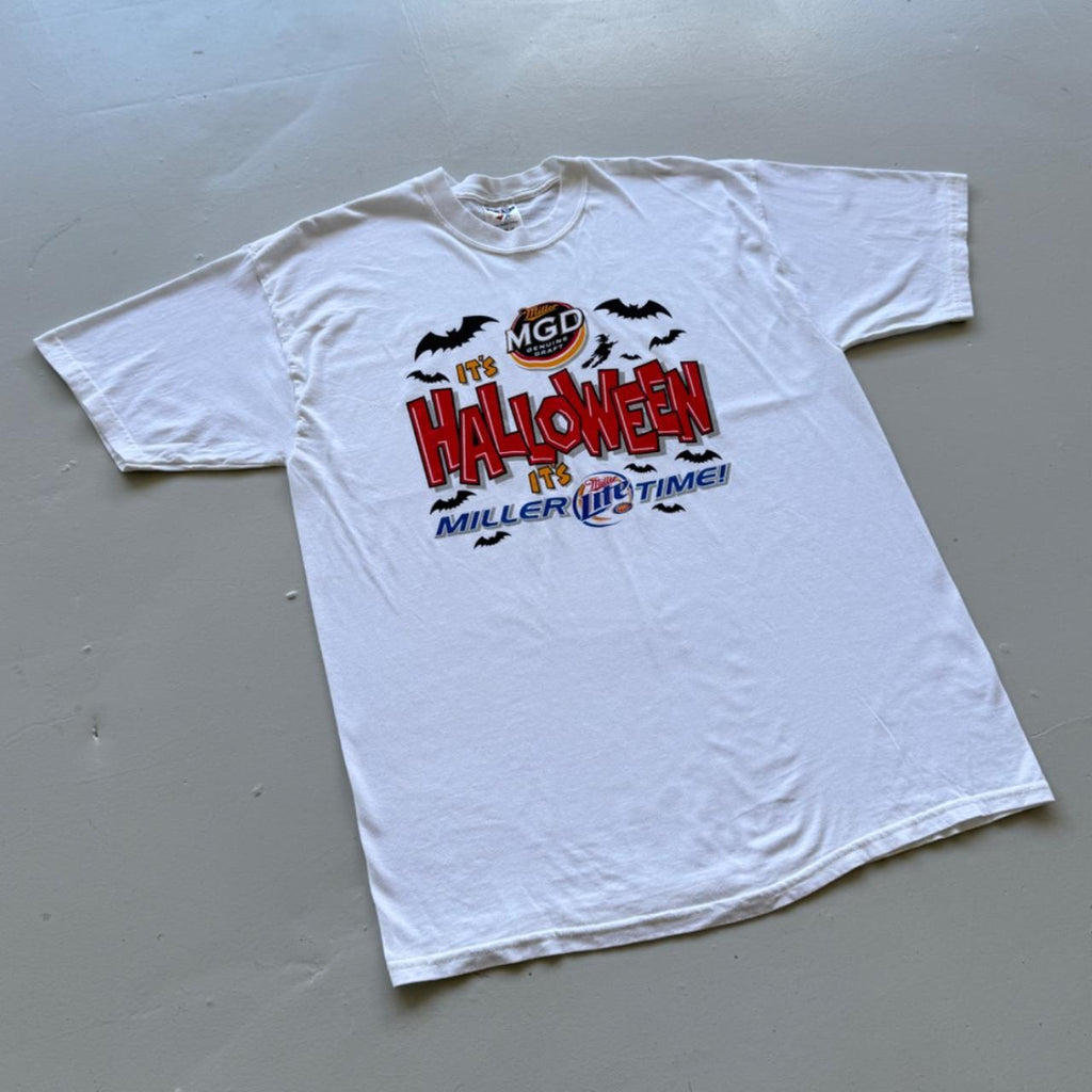 White Halloween 00's Miller Beer Vintage T-shirt - XL