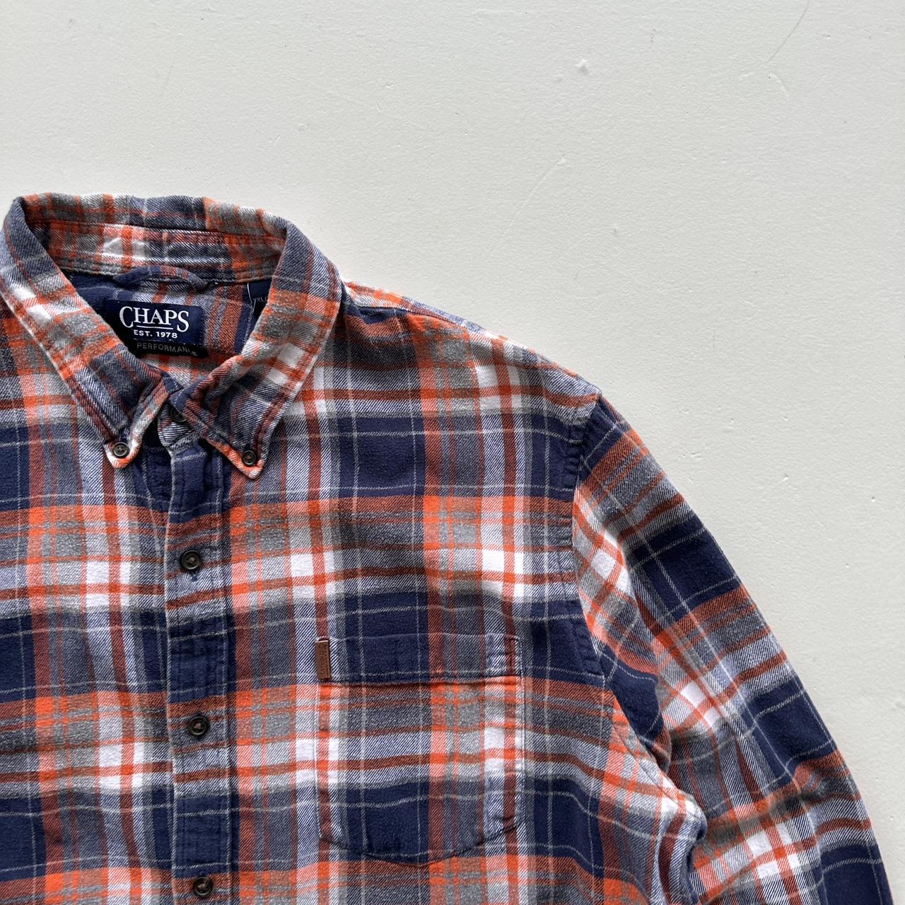 Orange Navy Checkered Chaps 90s Vintage Long sleeve - 2XL