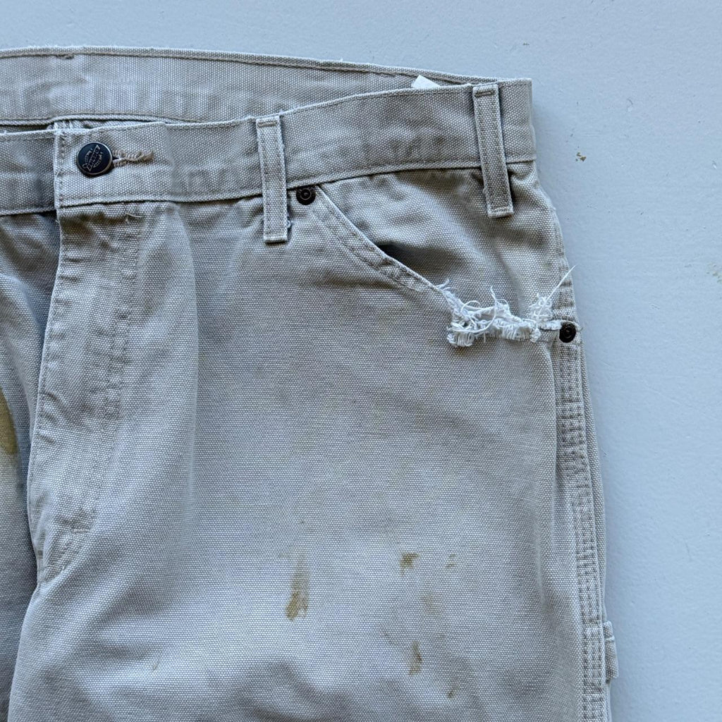 Cream Dickies Wide Leg 90's Thrashed Vintage Carpenter Trousers - 34” x 32”