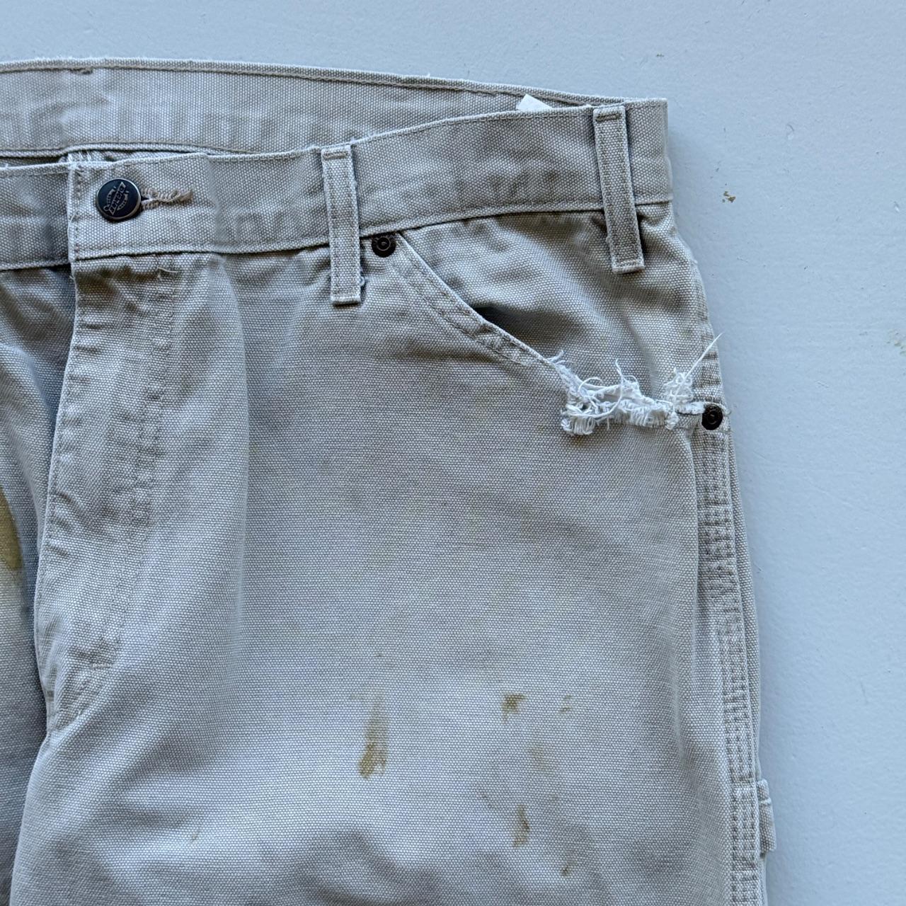 Cream Dickies Wide Leg 90's Thrashed Vintage Carpenter Trousers - 34” x 32”