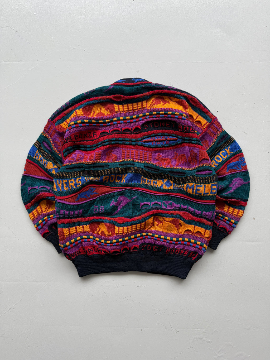 Colourful 3D Knit Woollen 90's Australian Hysport Cardigan -14 / Mens Medium