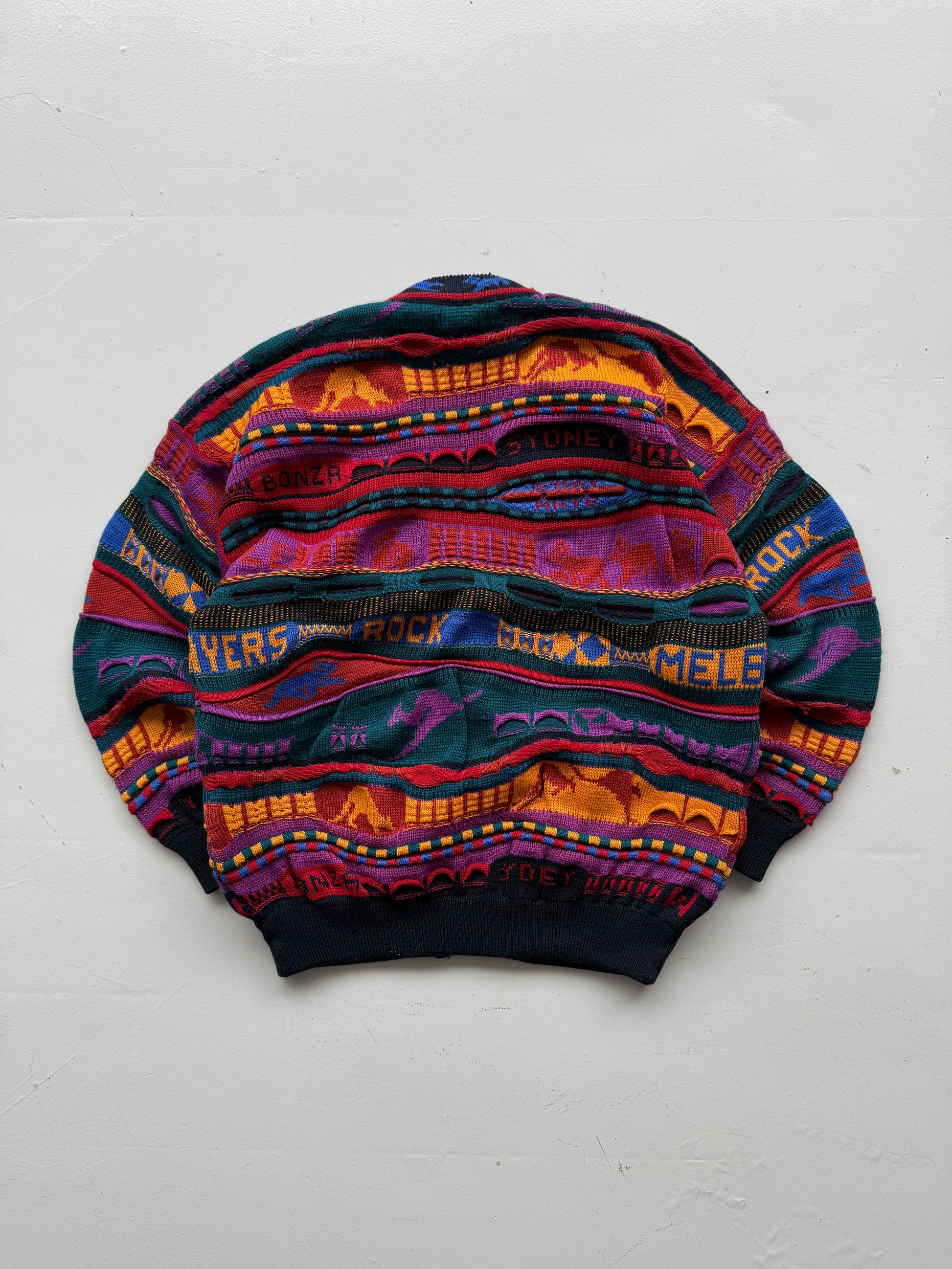 Colourful 3D Knit Woollen 90's Australian Hysport Cardigan -14 / Mens Medium
