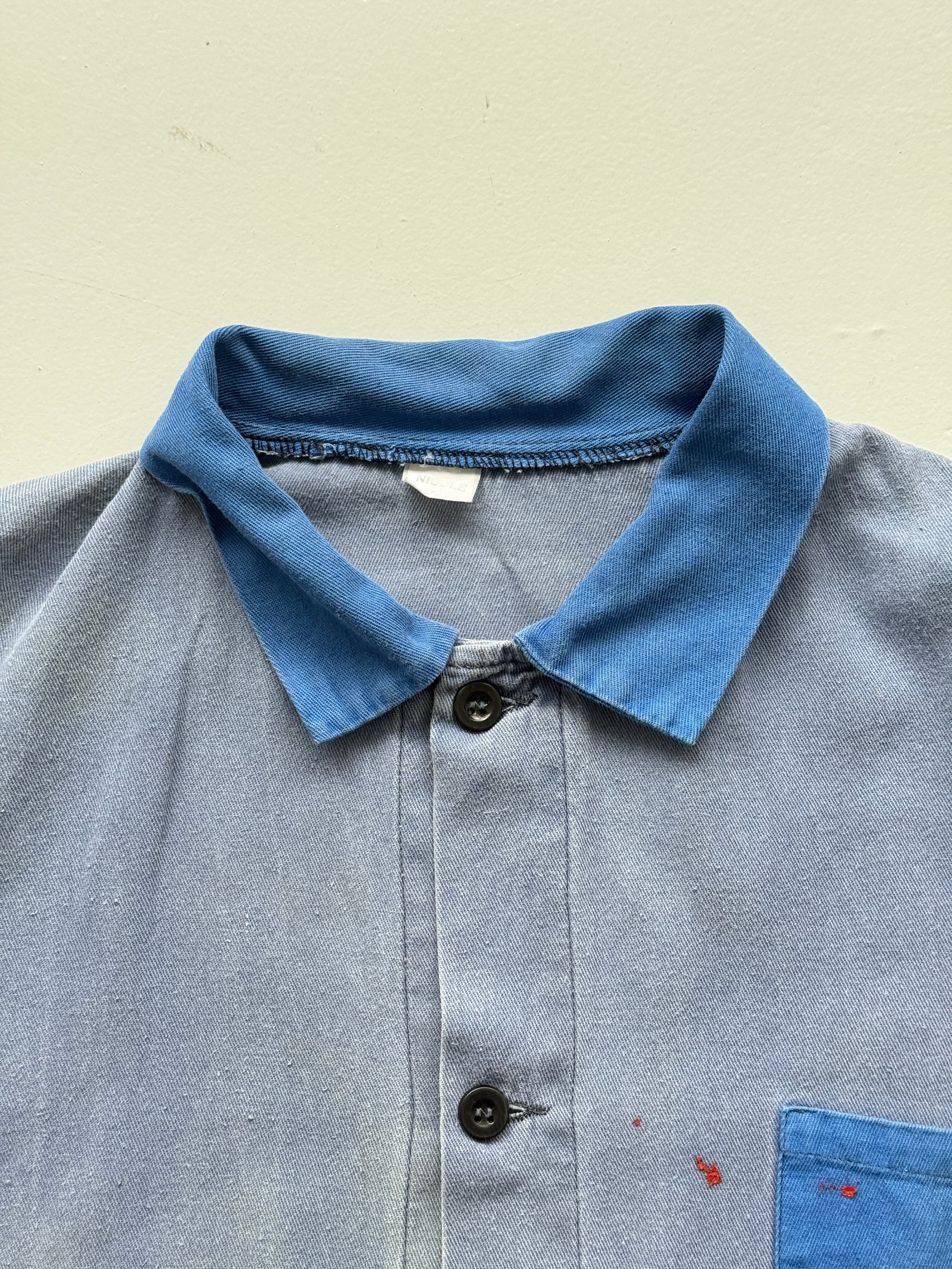 Faded Blue Auto B.O.A.T. French 1960s Vintage Workwear Chore Jacket CH396 - Larg