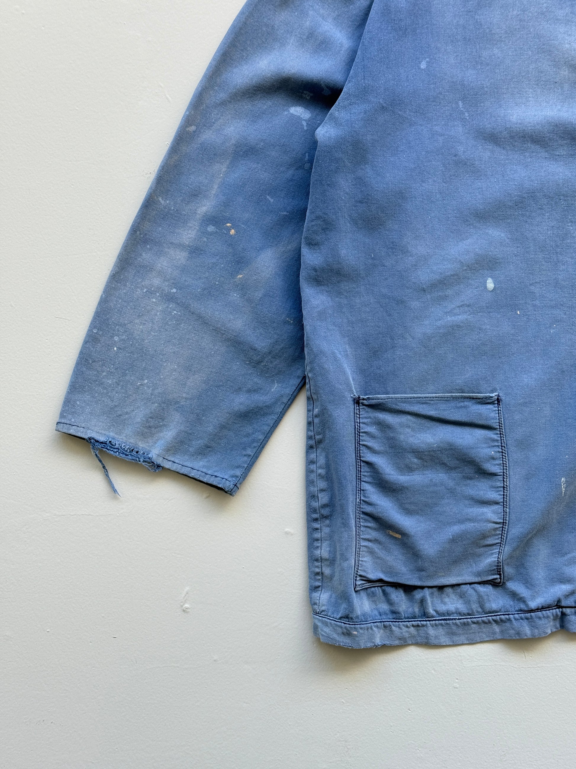Thrashed Faded Blue French Chore Jacket 70's Vintage Workwear CH175 - XL