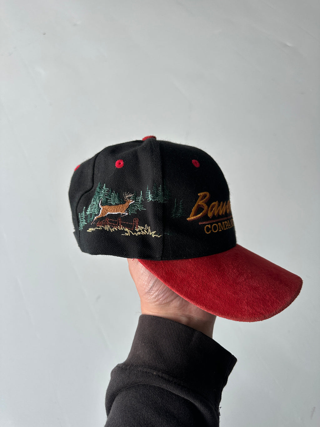 Black / Red Bauerly Companies Wildlife Deer Vintage SnapBack Trucker Cap
