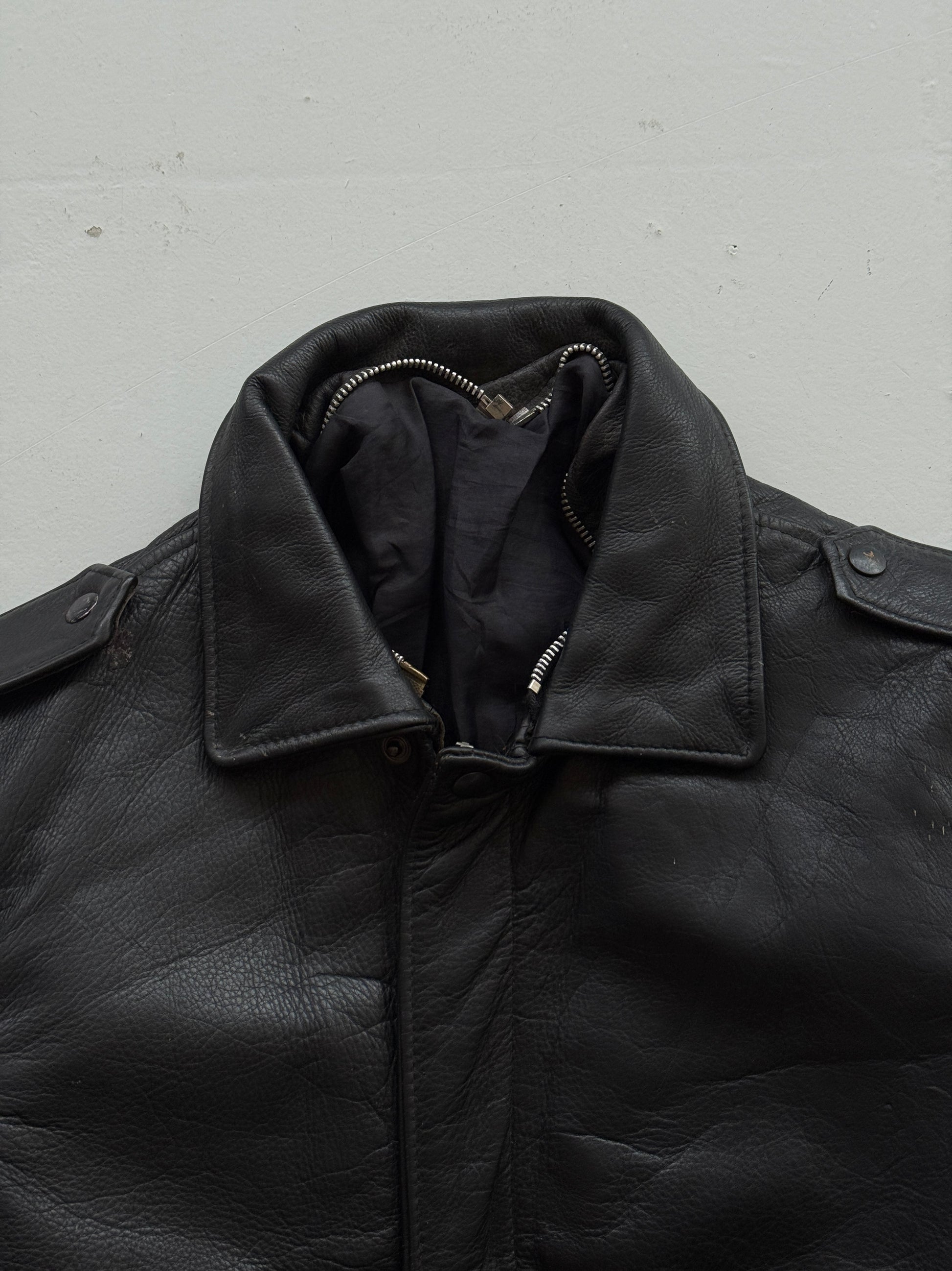 Black A2 Leather Vintage Aviation Bomber Jacket 003 - Medium