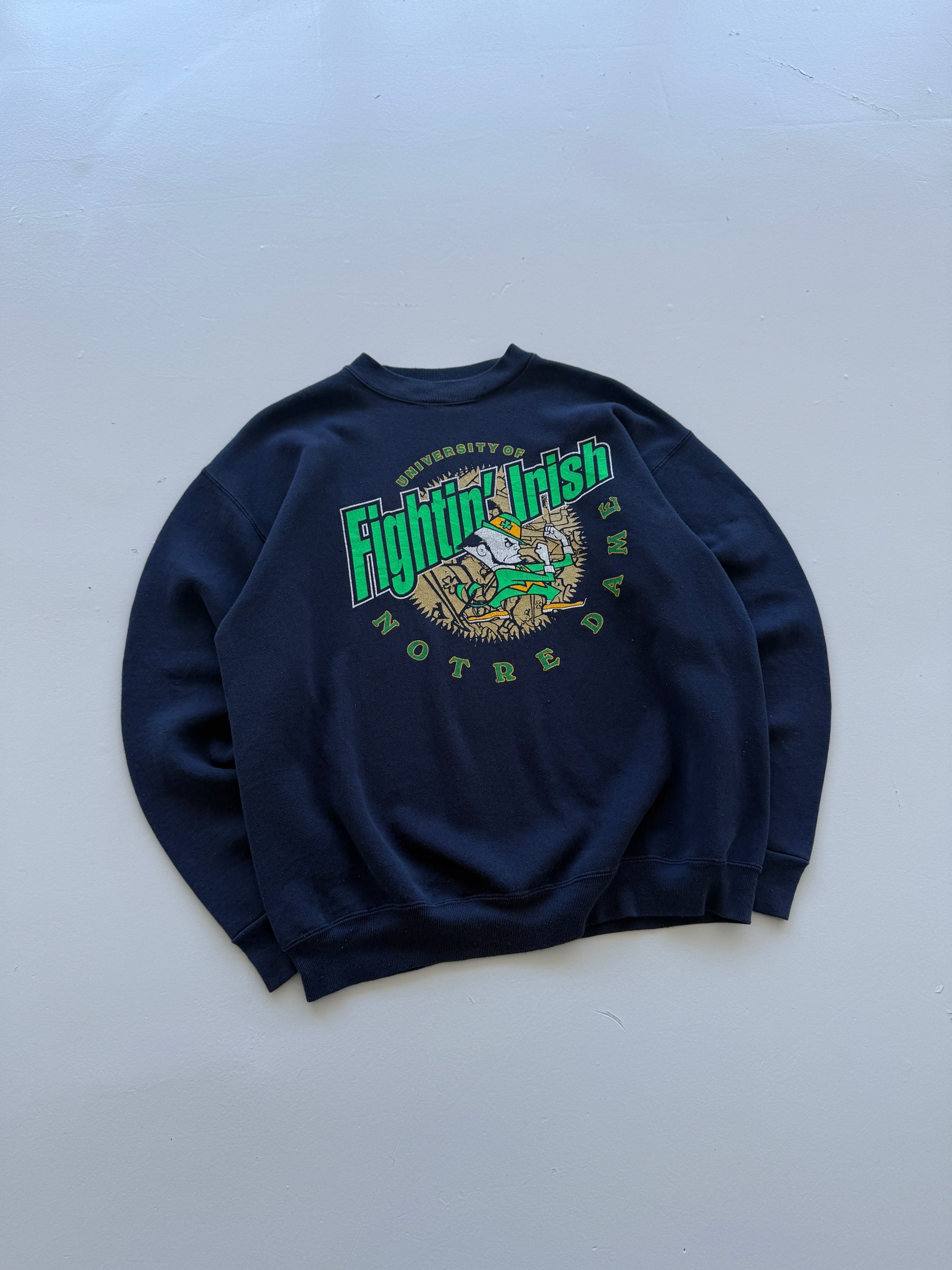 Navy Blue Notre Dame 90's Vintage Collage Football Graphic Sweatshirt - Medium