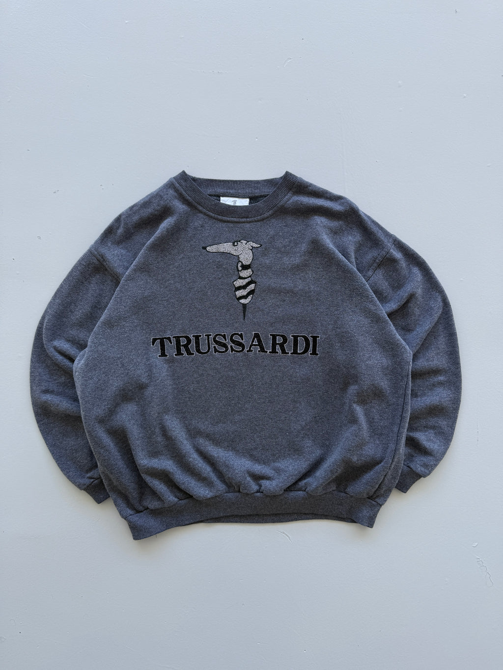 Grey Trussardi 90's Vintage Designer Italian Graphic Sweatshirt - Medium