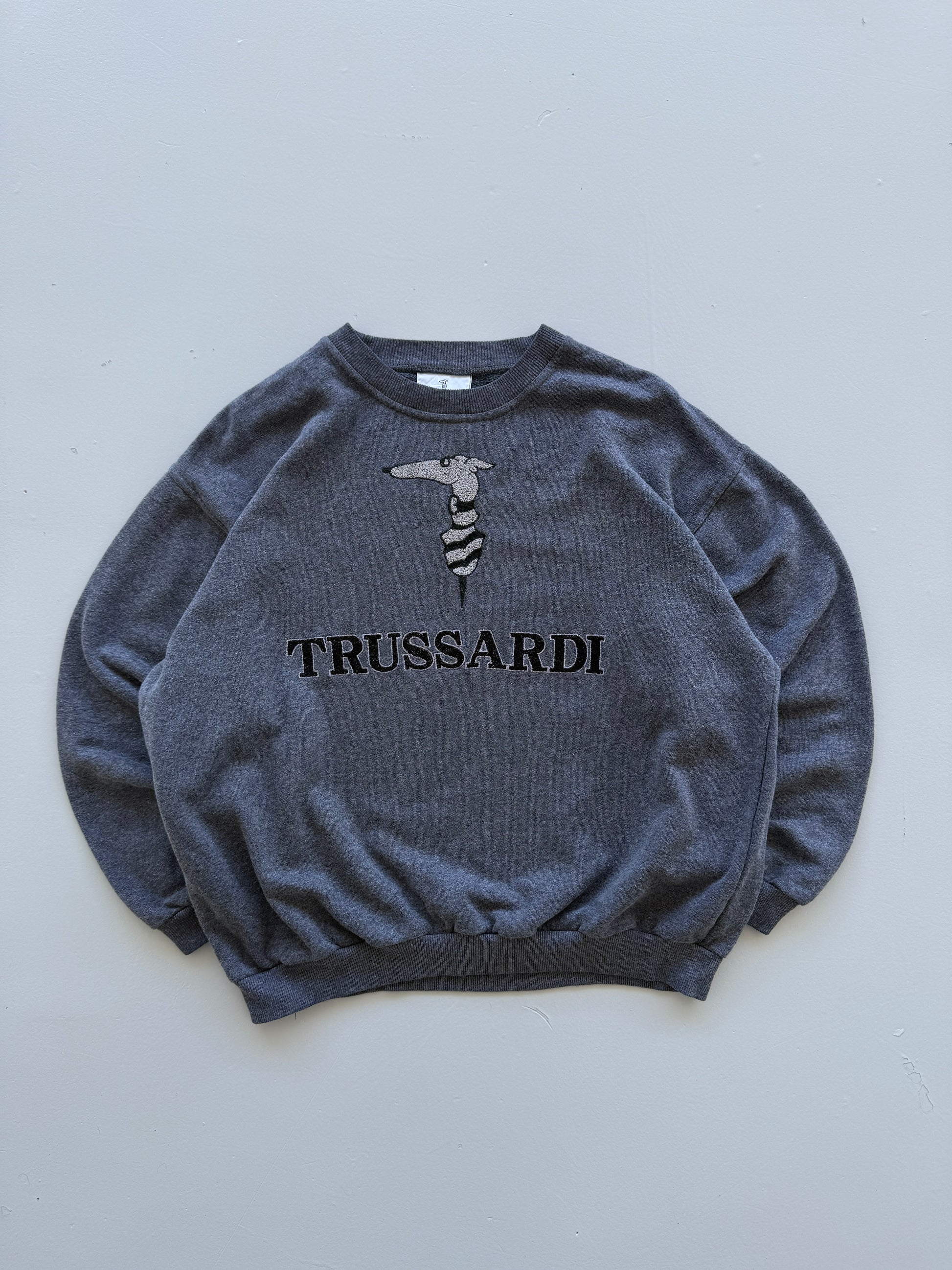 Grey Trussardi 90's Vintage Designer Italian Graphic Sweatshirt - Medium