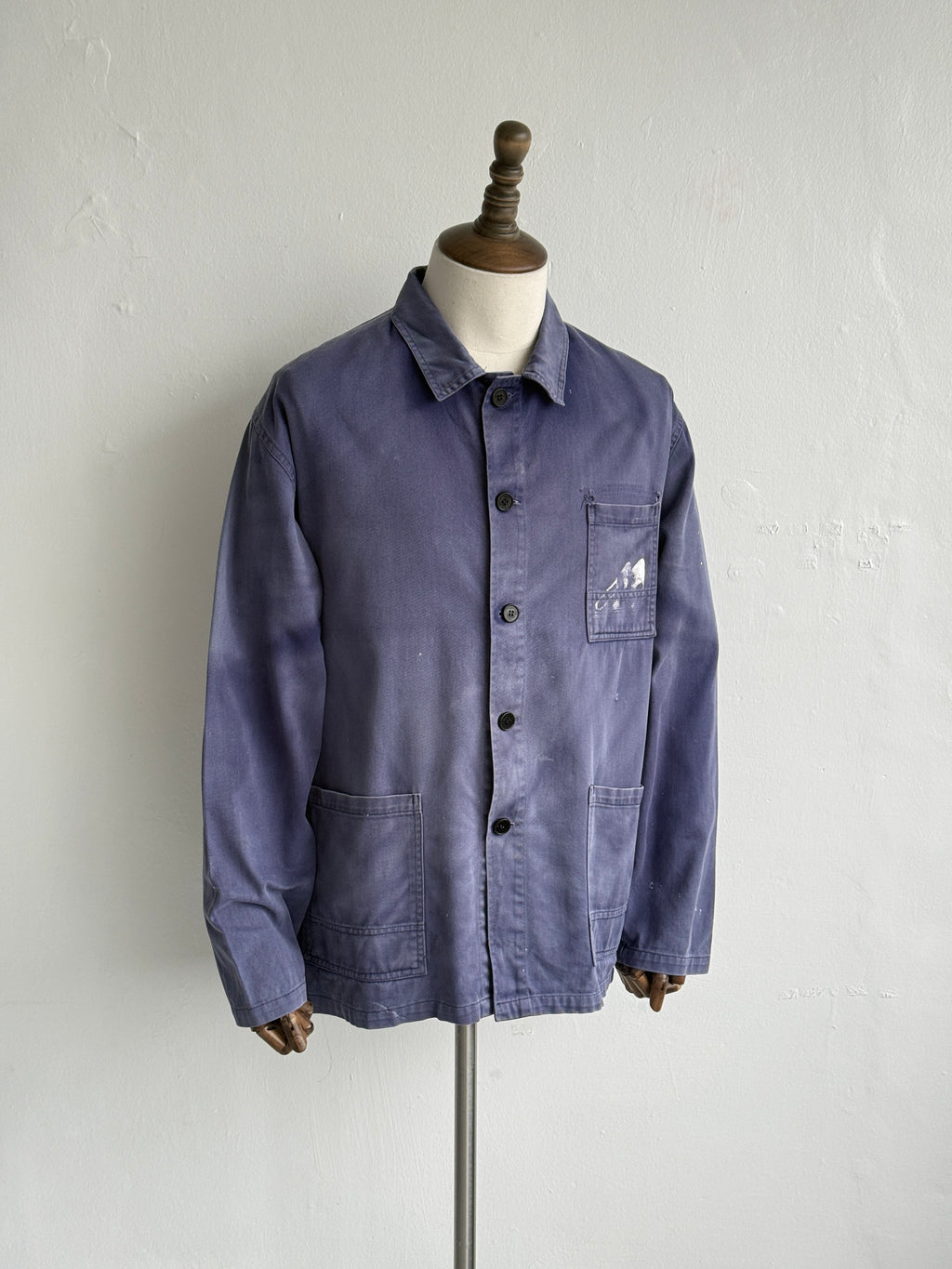 Faded Blue French 1970s Vintage Workwear Chore Jacket CH451 - Medium