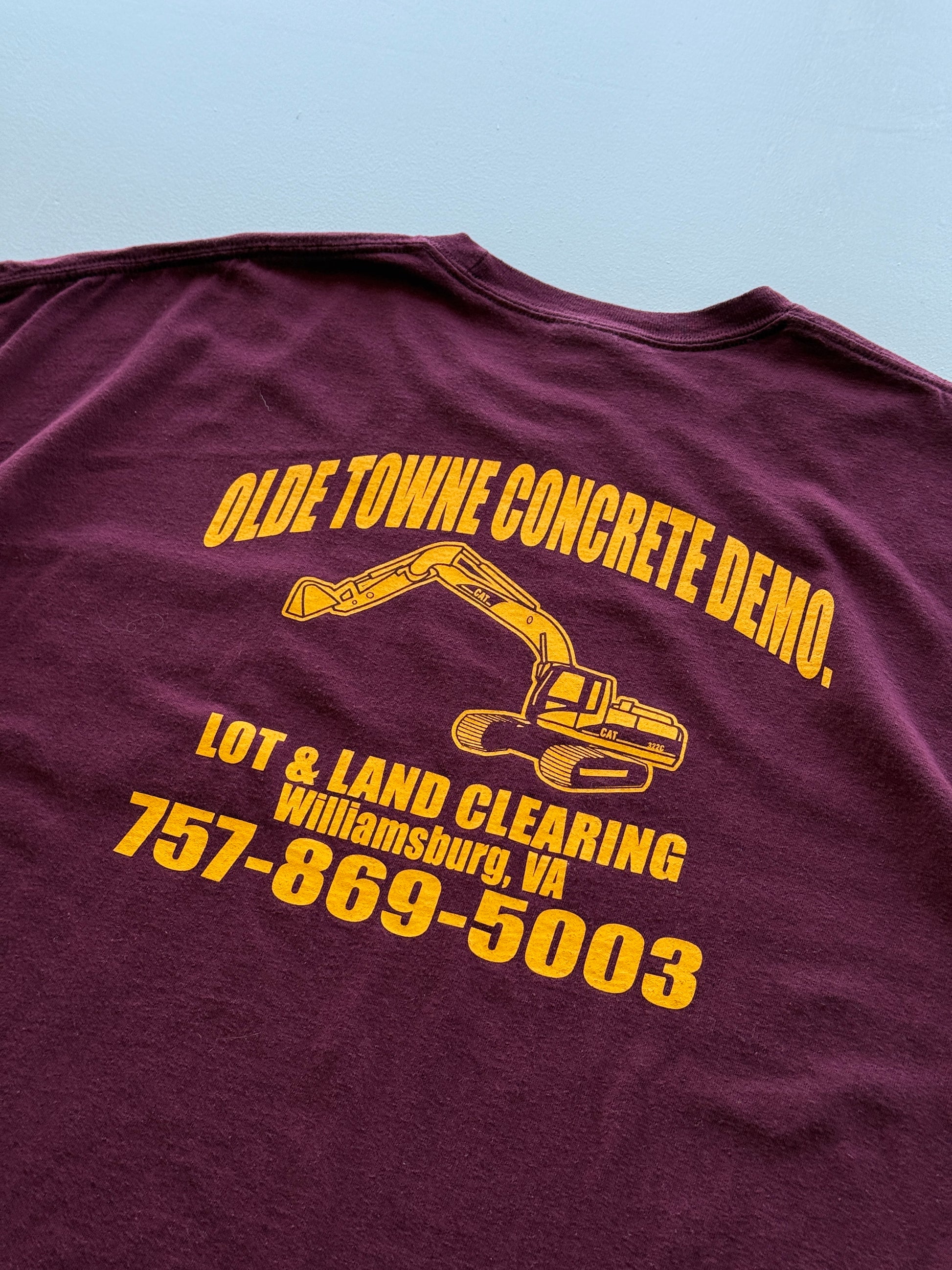 Maroon Olde Towne Concrete Demo Vintage Workwear Graphic Pocket T-Shirt - XXL